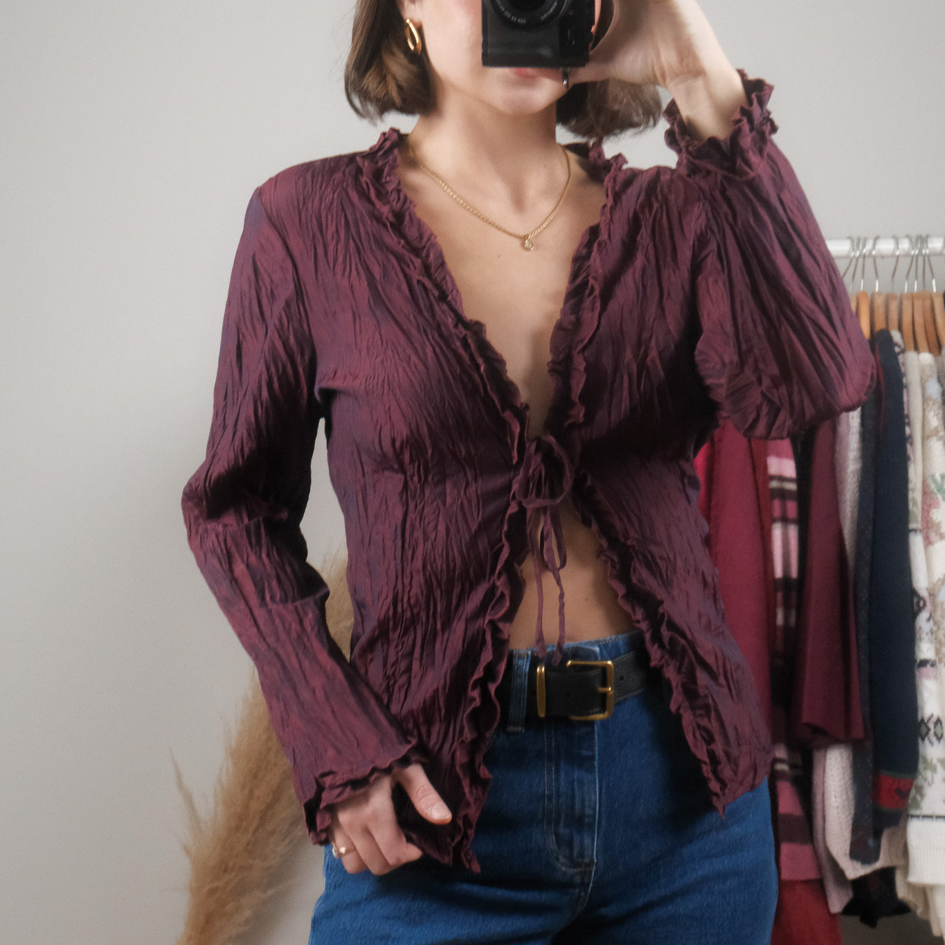 Vintage x Crinkle Front Tie Top (L)