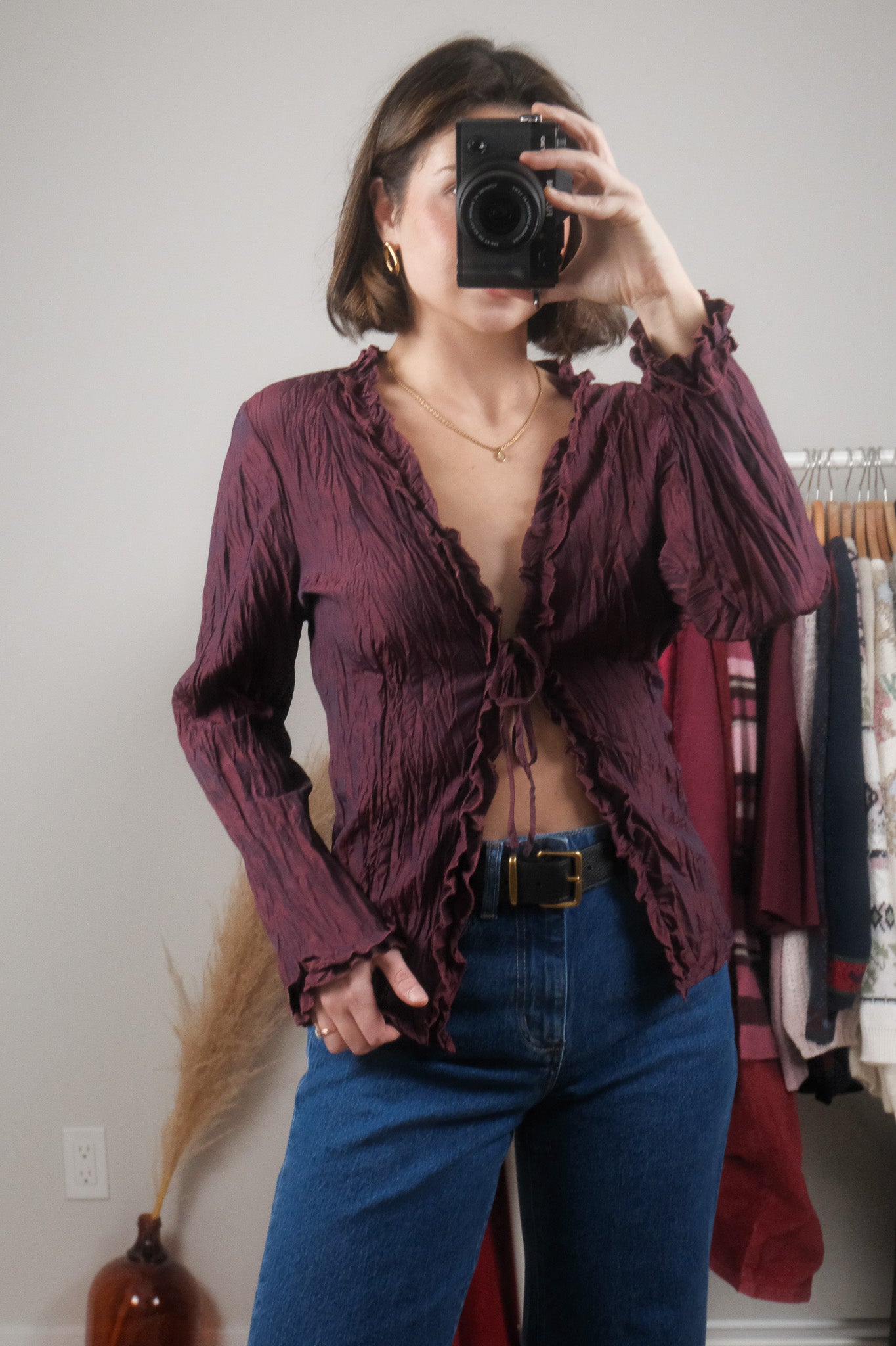 Vintage x Crinkle Front Tie Top (L)