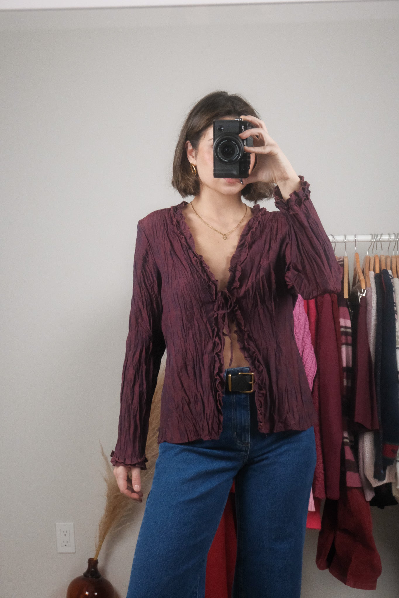 Vintage x Crinkle Front Tie Top (L)