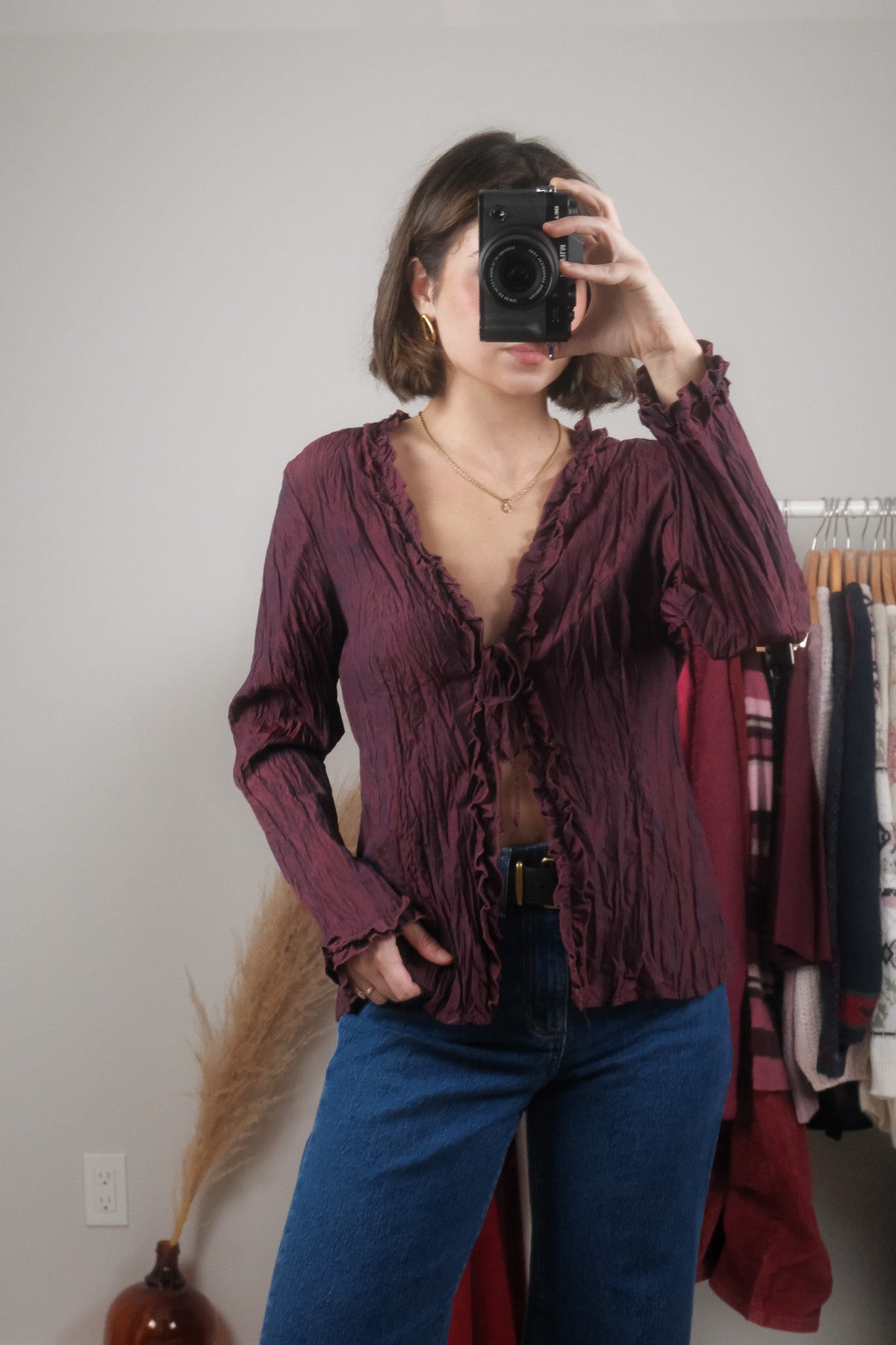 Vintage x Crinkle Front Tie Top (L)