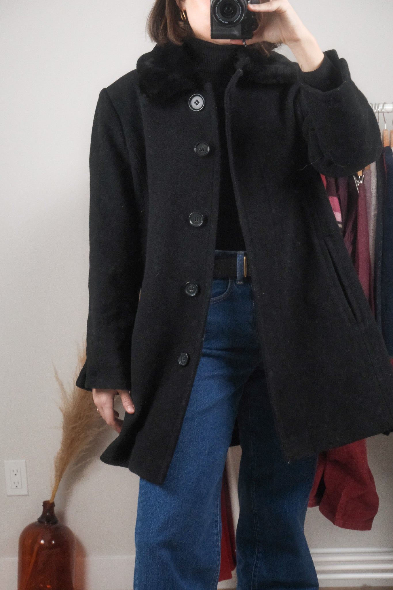 Vintage x Wool Blend Faux Fur Collar Jacket (10)