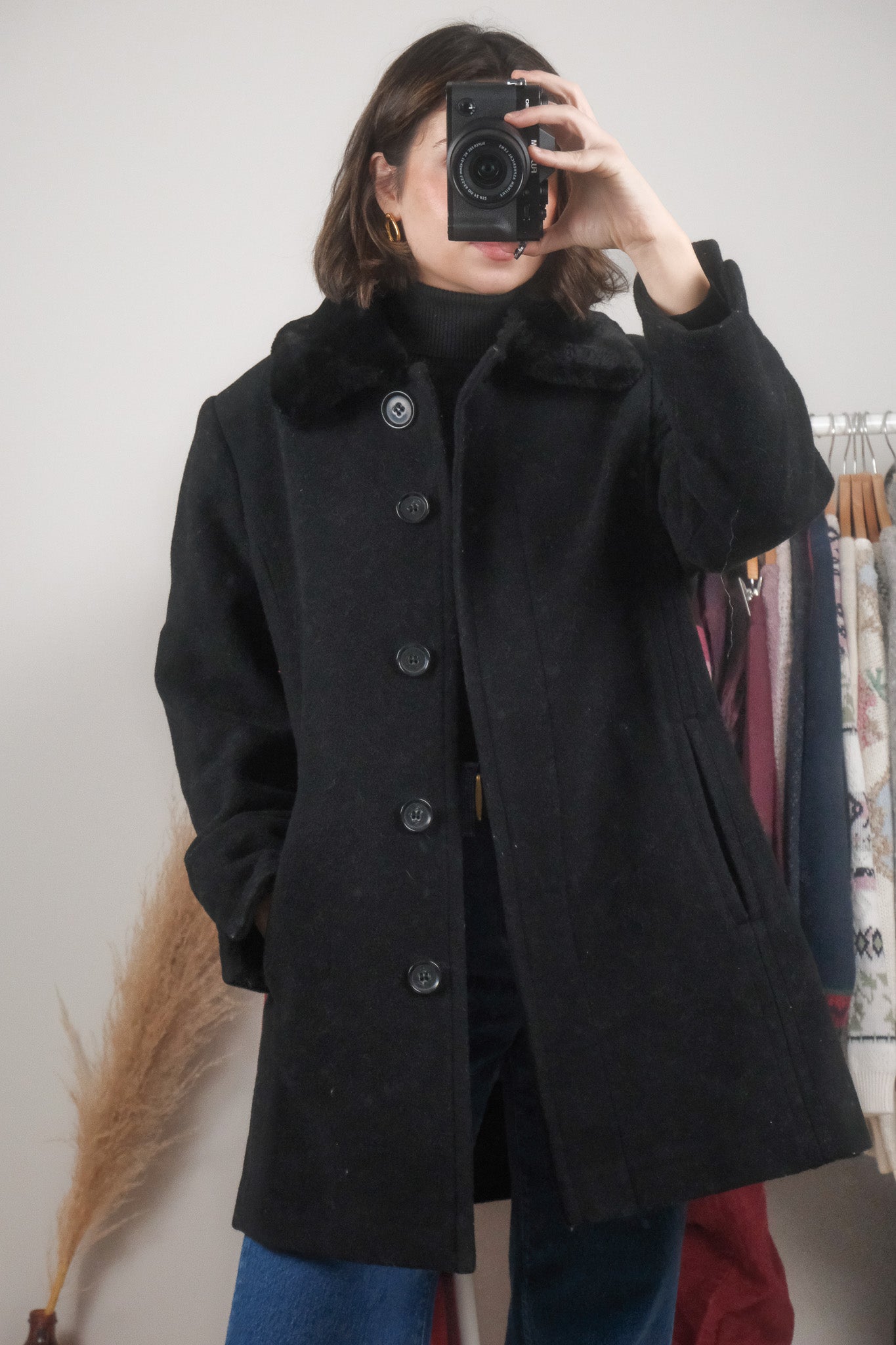 Vintage x Wool Blend Faux Fur Collar Jacket (10)