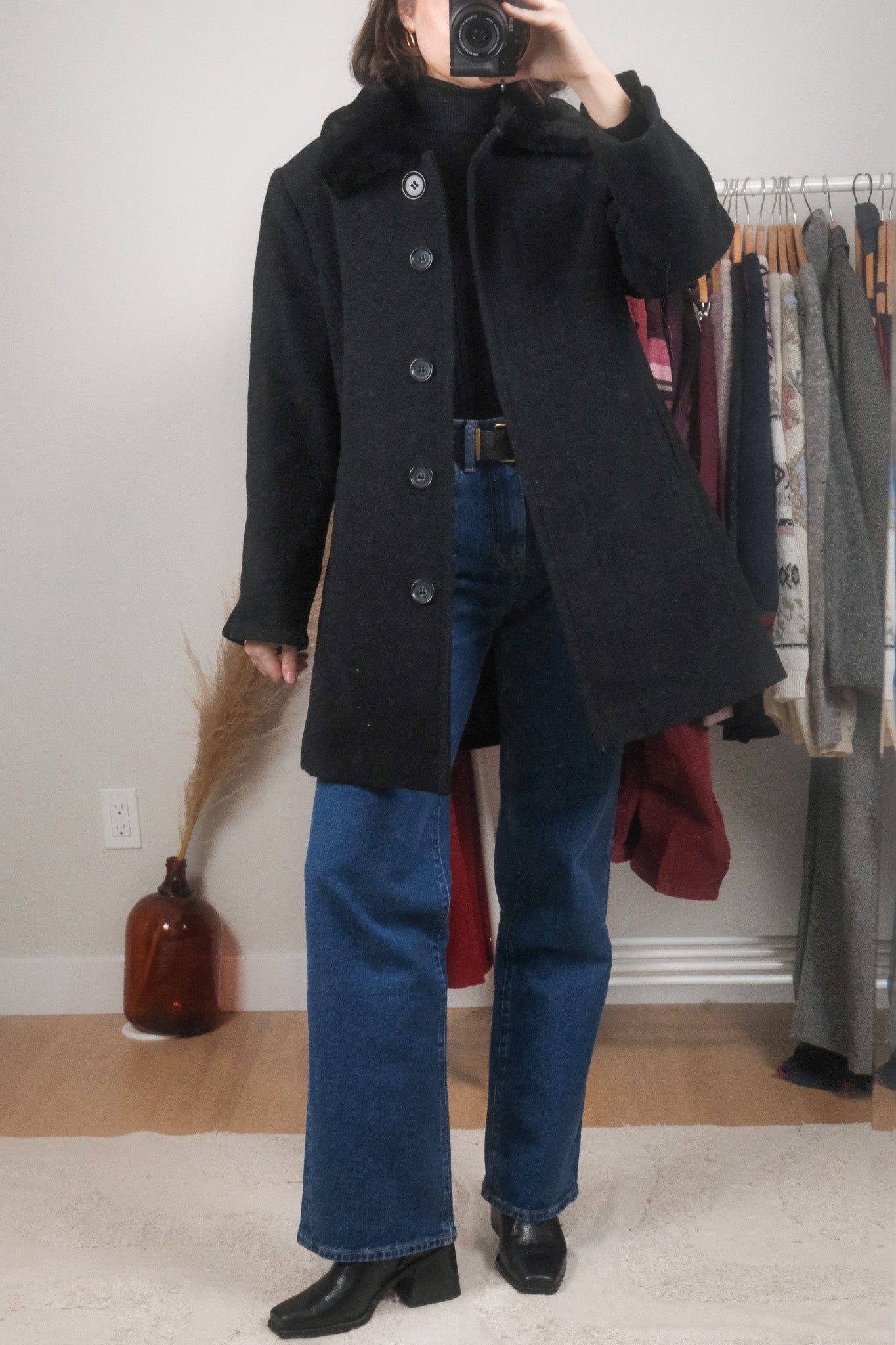 Vintage x Wool Blend Faux Fur Collar Jacket (10)