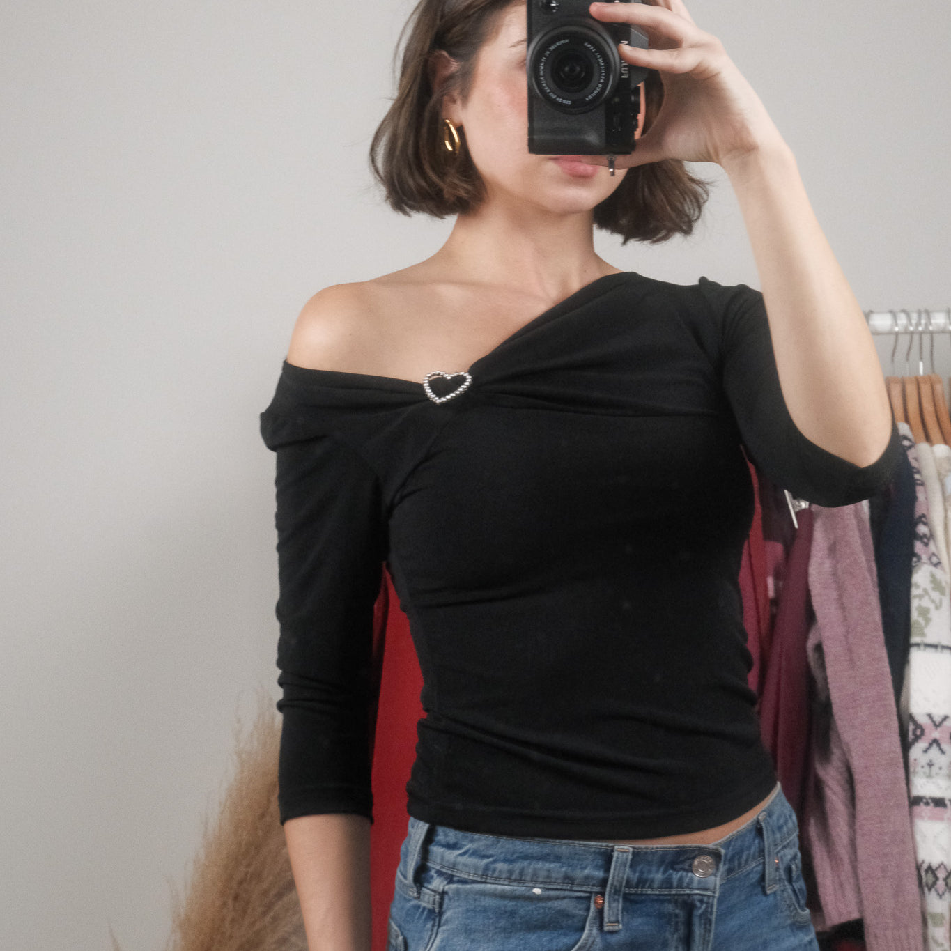 Made in Canada x Vintage x 3/4 Sleeve Heart Top (S)