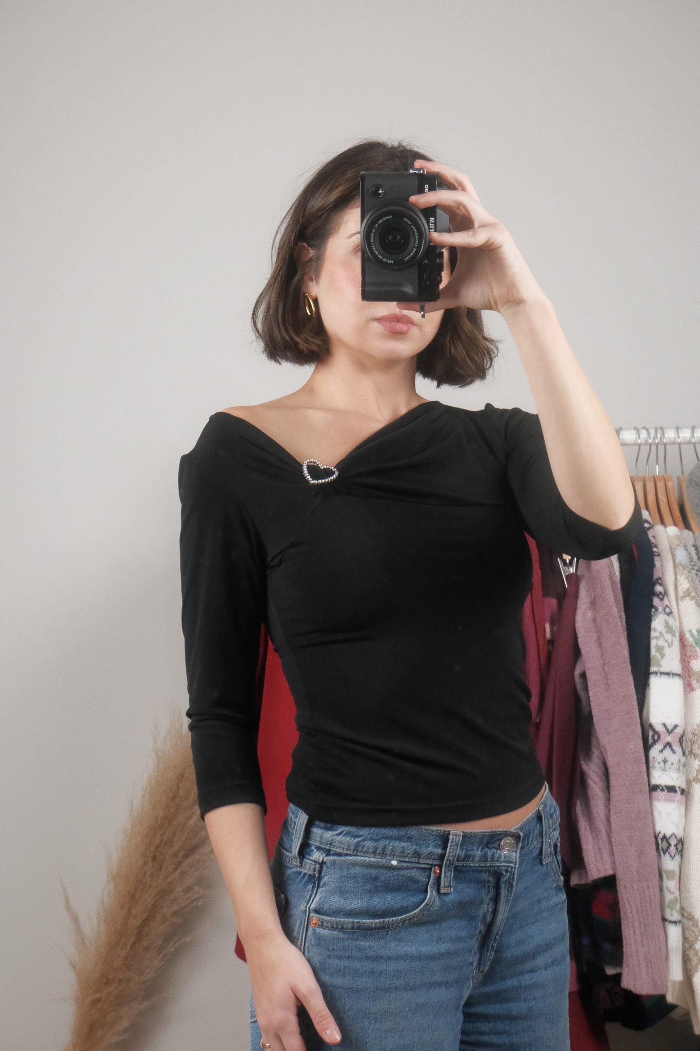 Made in Canada x Vintage x 3/4 Sleeve Heart Top (S)