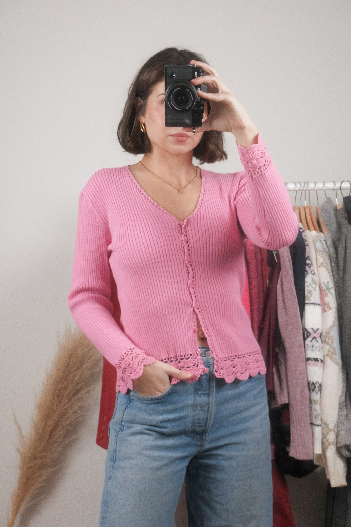 Vintage x Crochet Trim Cardigan (M)