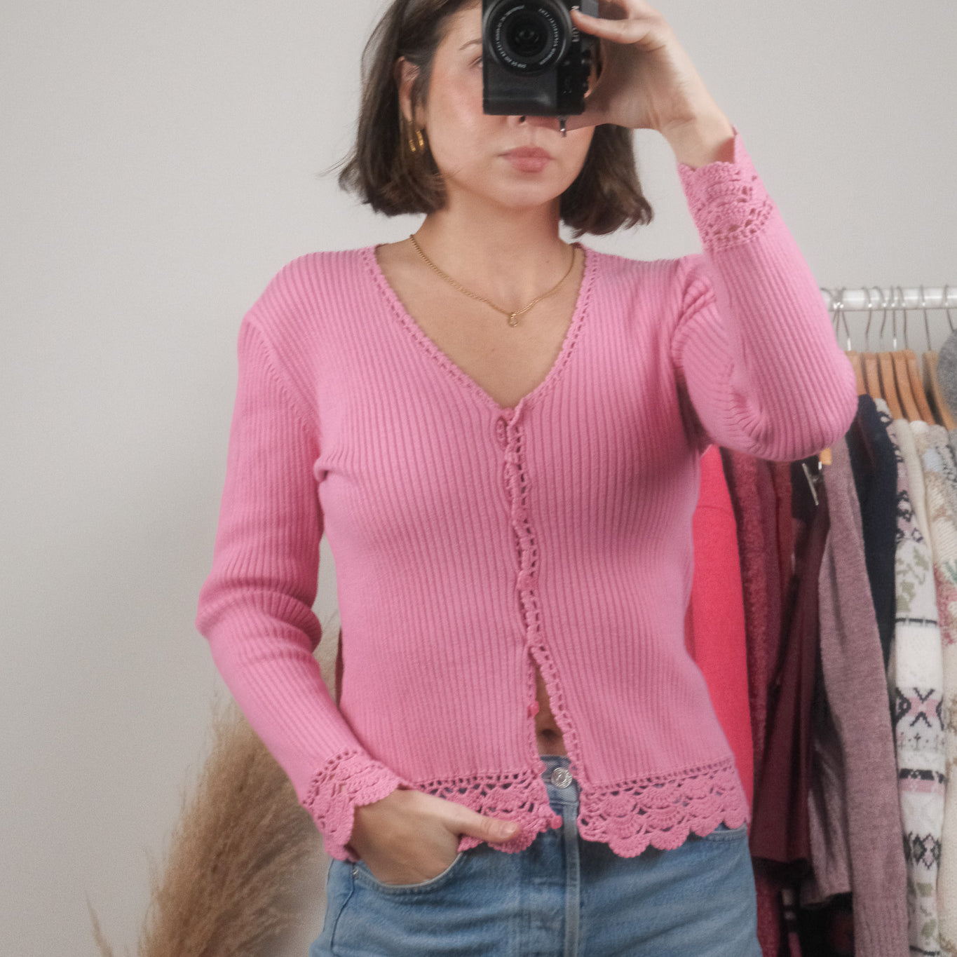 Vintage x Crochet Trim Cardigan (M)