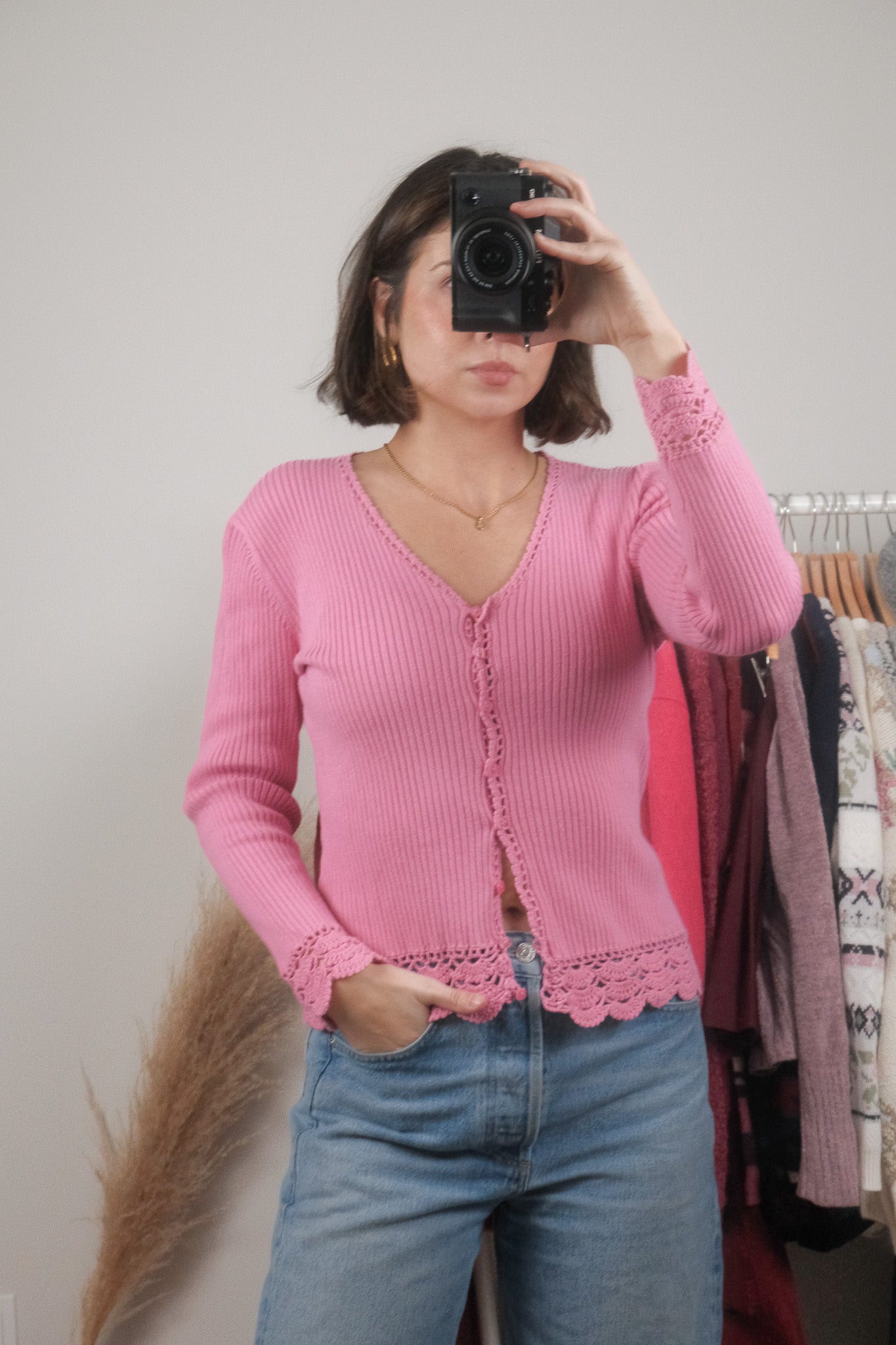 Vintage x Crochet Trim Cardigan (M)