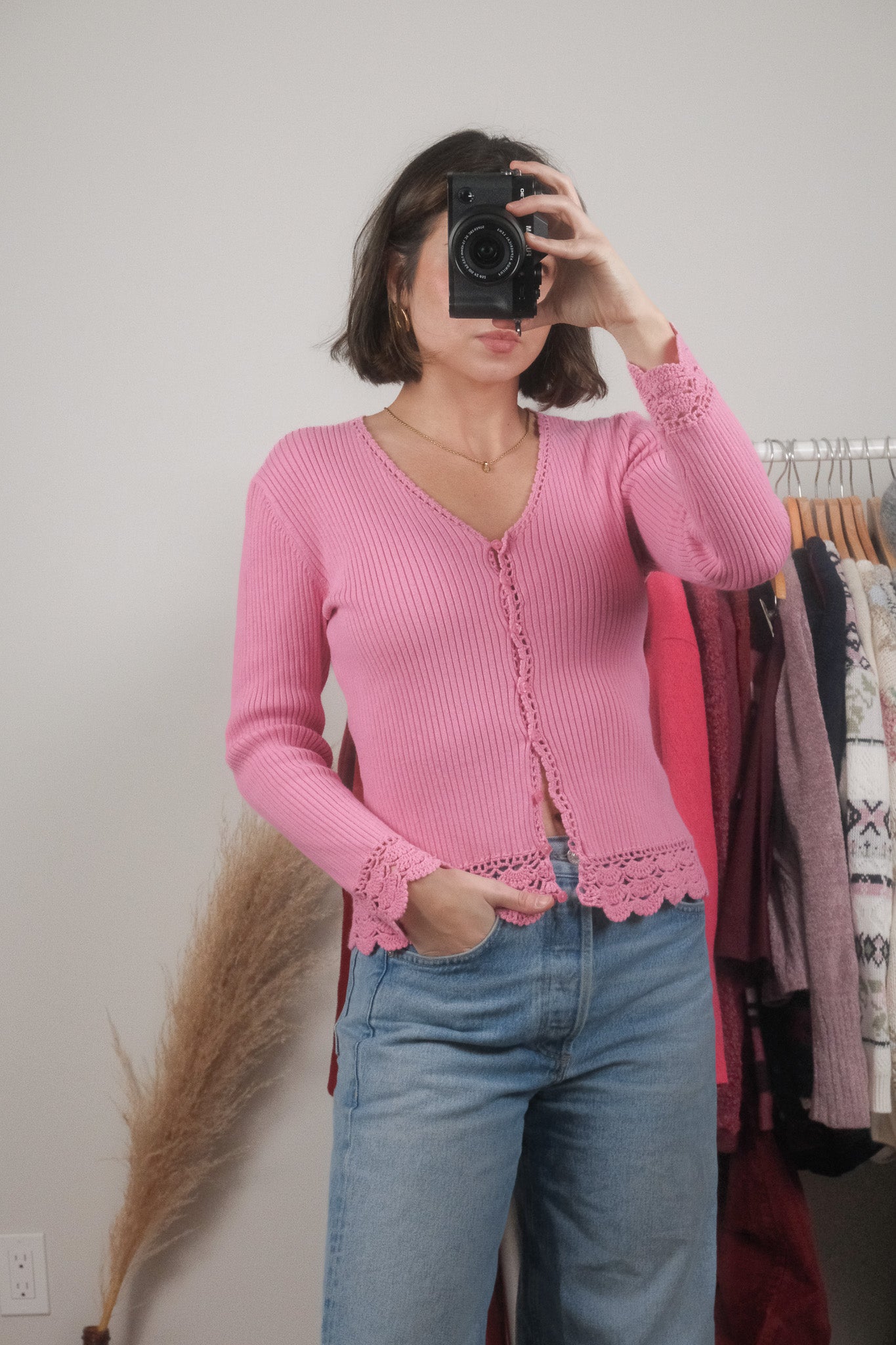 Vintage x Crochet Trim Cardigan (M)