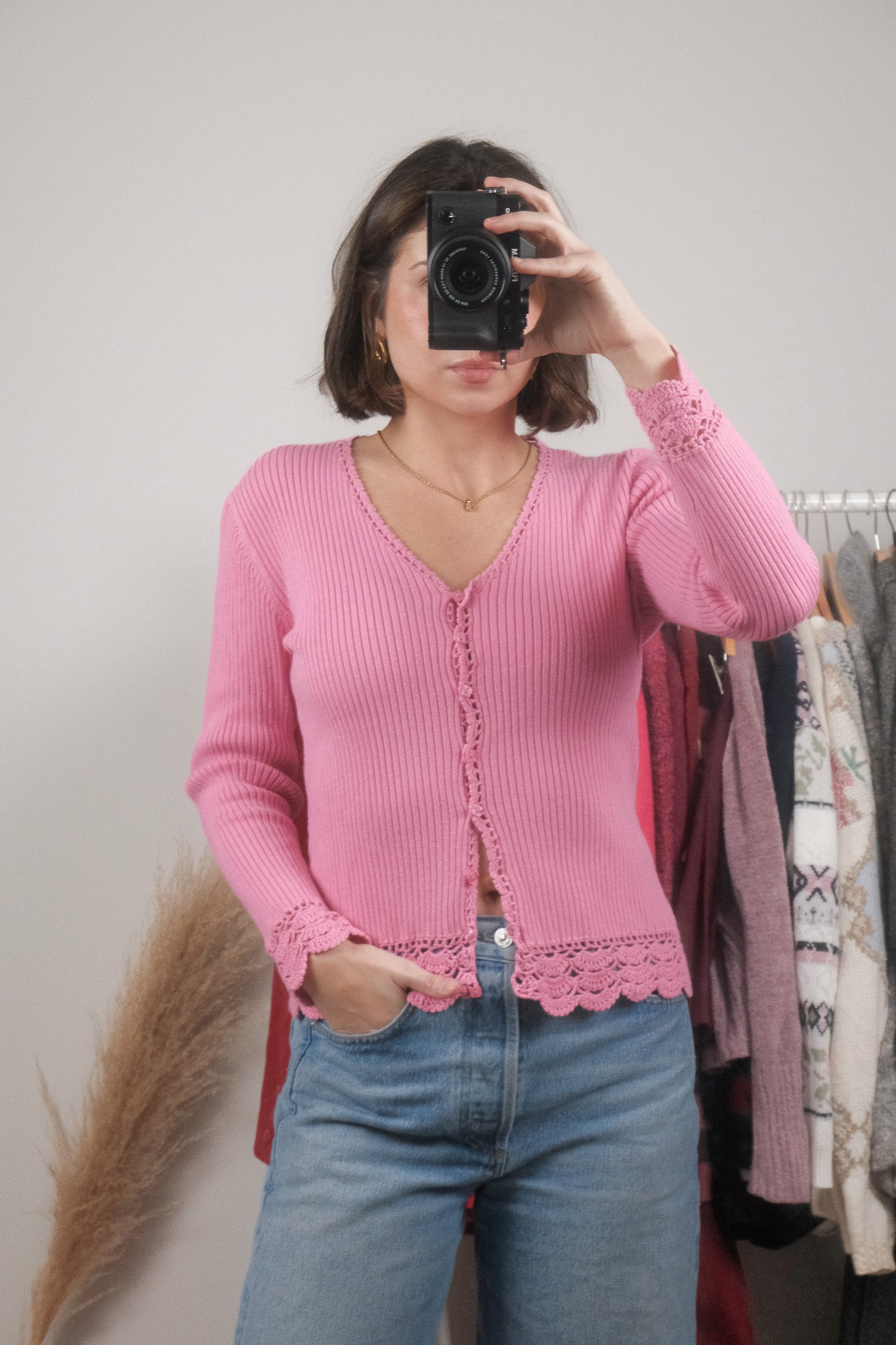 Vintage x Crochet Trim Cardigan (M)