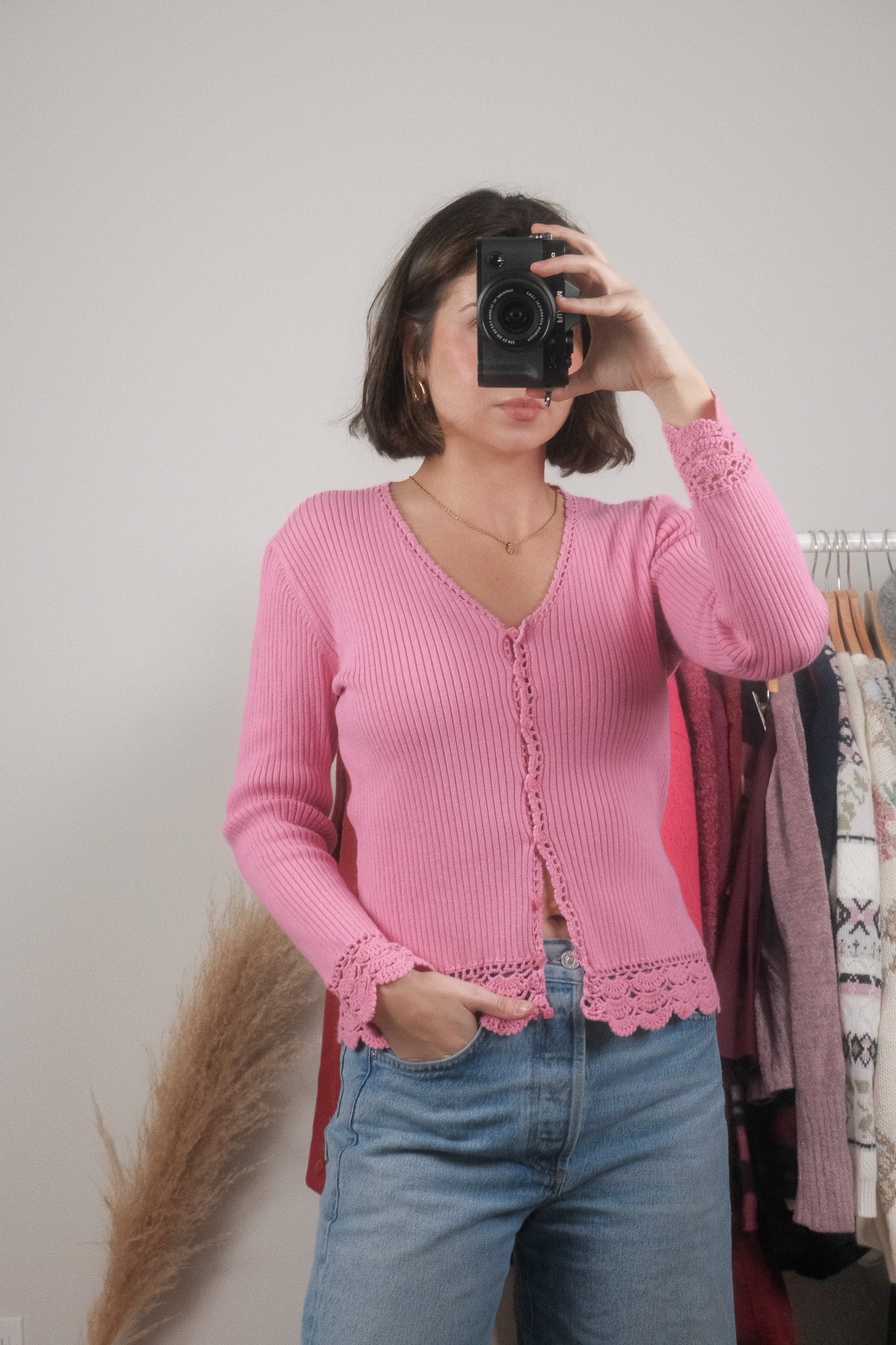 Vintage x Crochet Trim Cardigan (M)