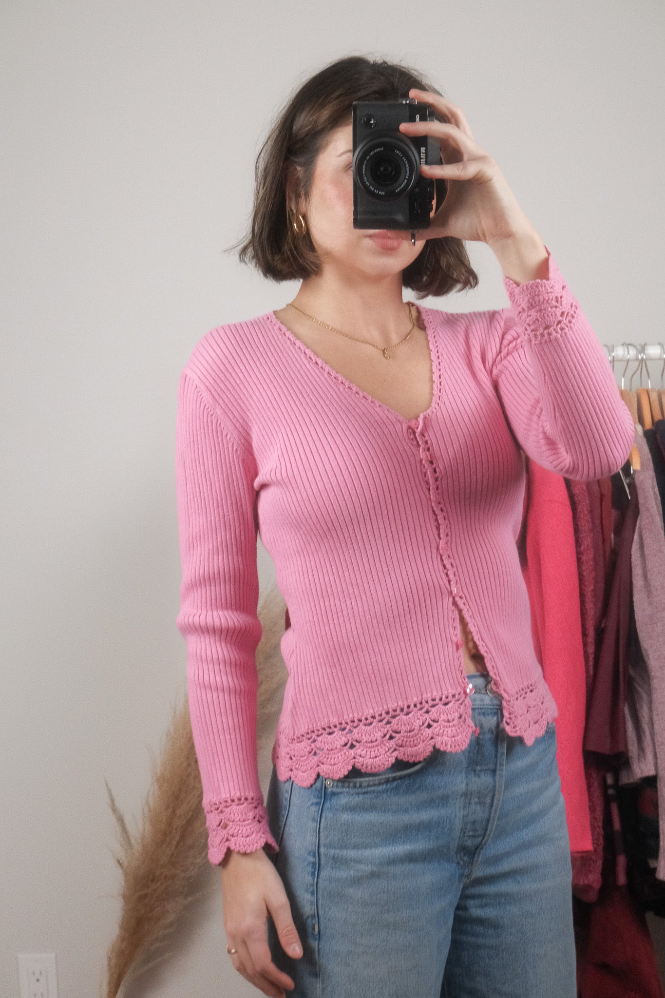 Vintage x Crochet Trim Cardigan (M)
