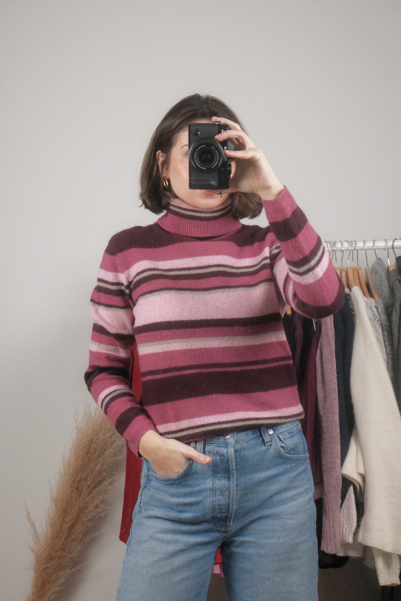 Vintage x Striped Angora/Wool Blend Shimmer Turtleneck (S/M)