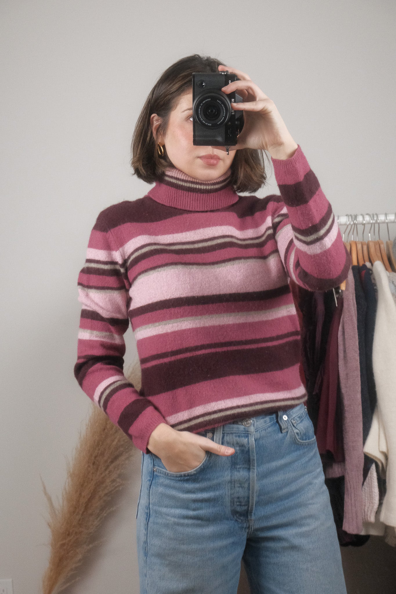 Vintage x Striped Angora/Wool Blend Shimmer Turtleneck (S/M)
