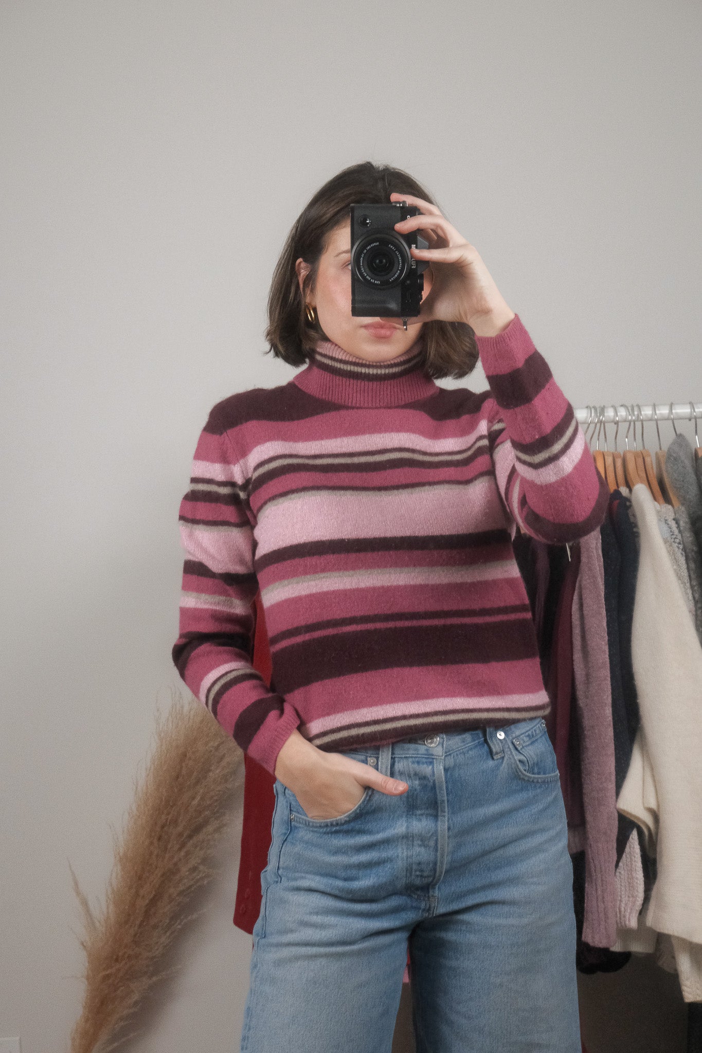 Vintage x Striped Angora/Wool Blend Shimmer Turtleneck (S/M)