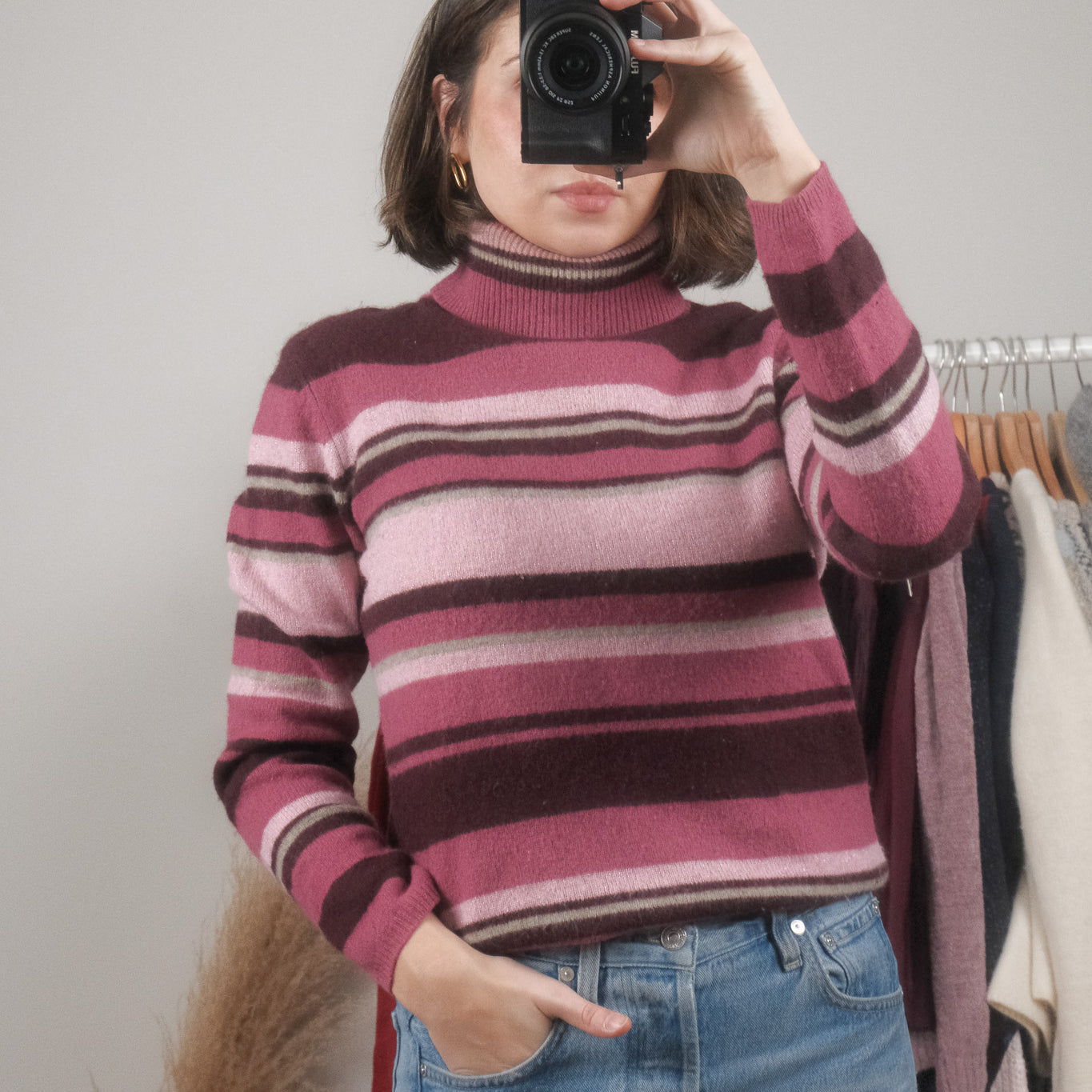 Vintage x Striped Angora/Wool Blend Shimmer Turtleneck (S/M)