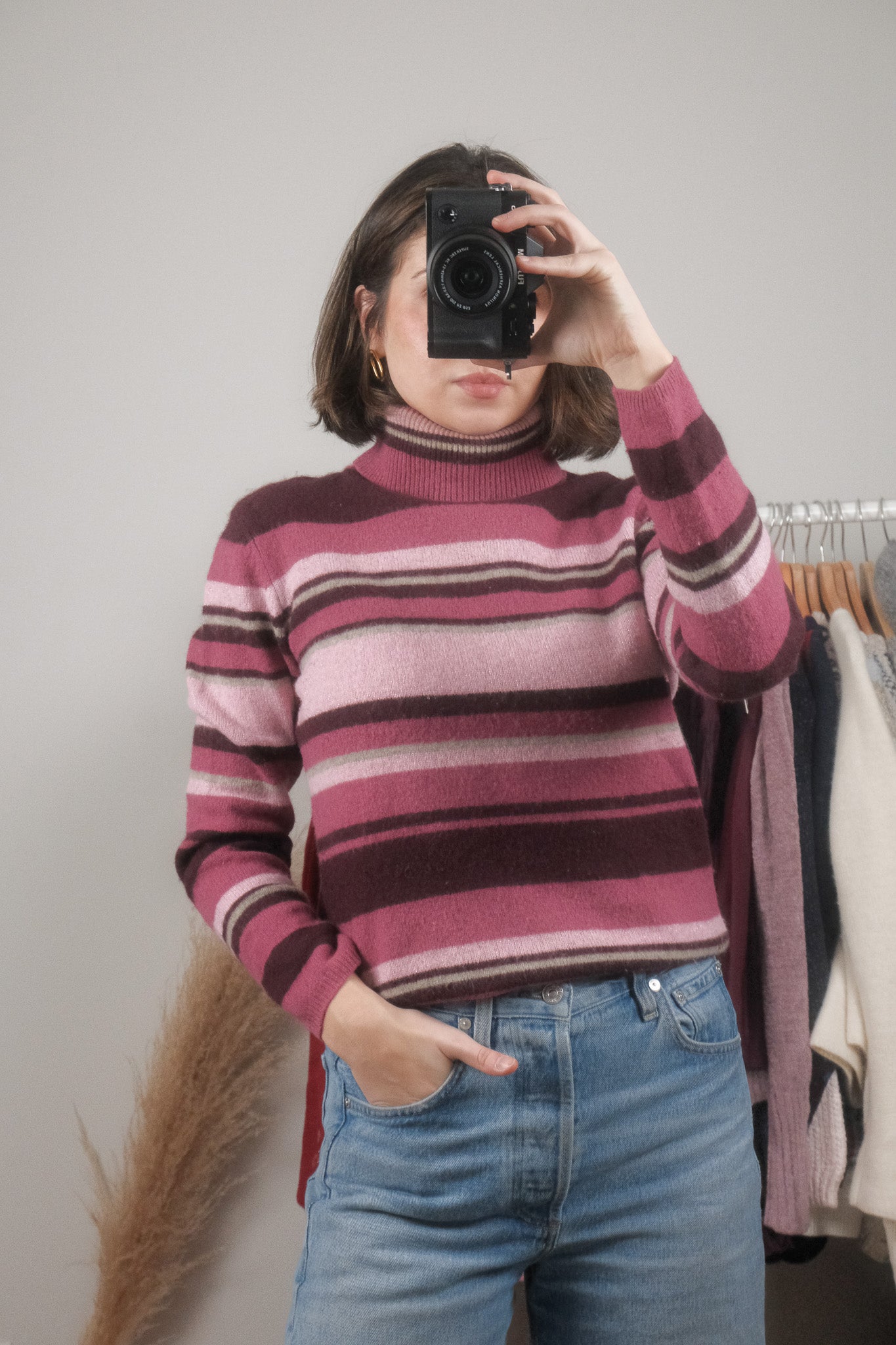 Vintage x Striped Angora/Wool Blend Shimmer Turtleneck (S/M)