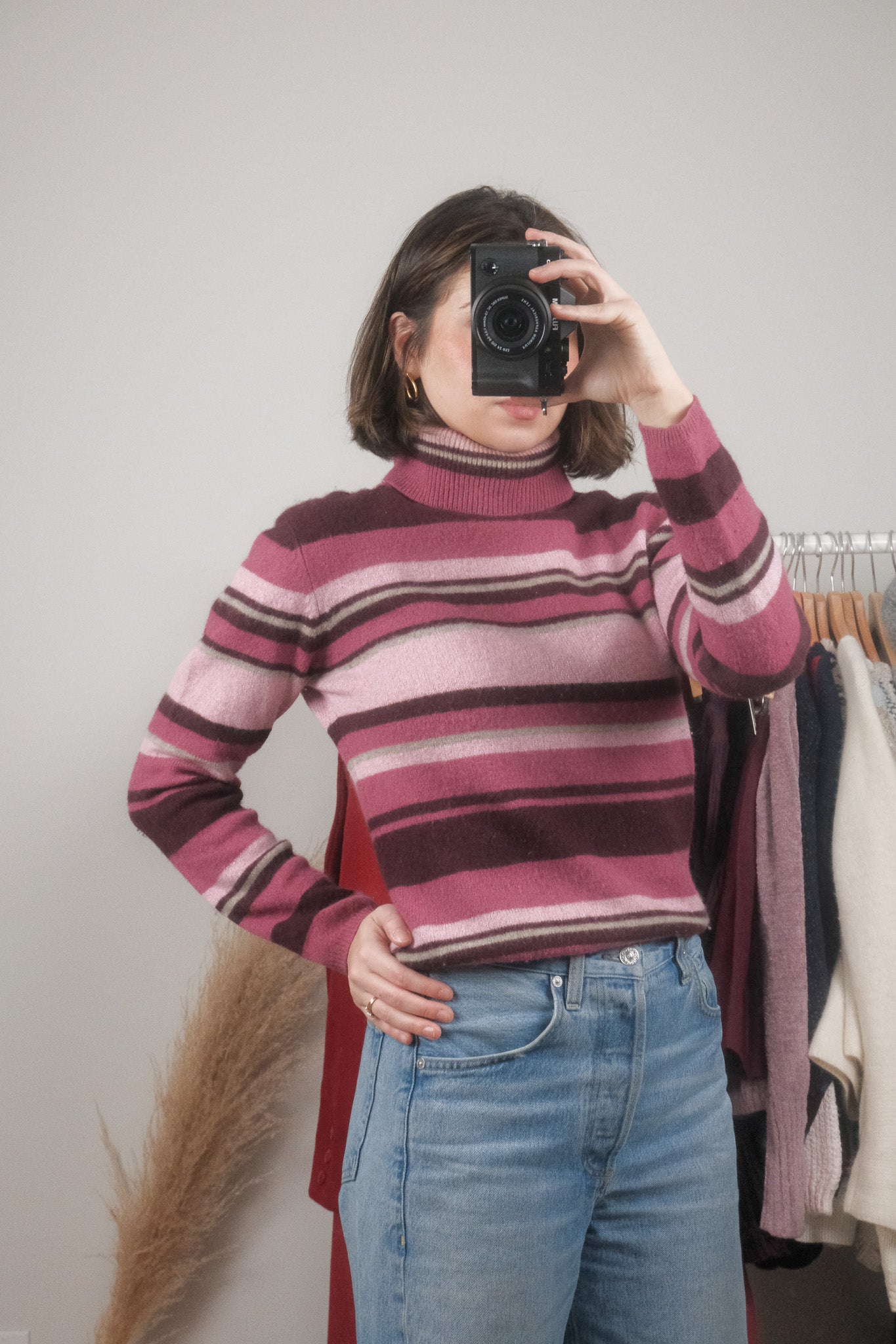 Vintage x Striped Angora/Wool Blend Shimmer Turtleneck (S/M)