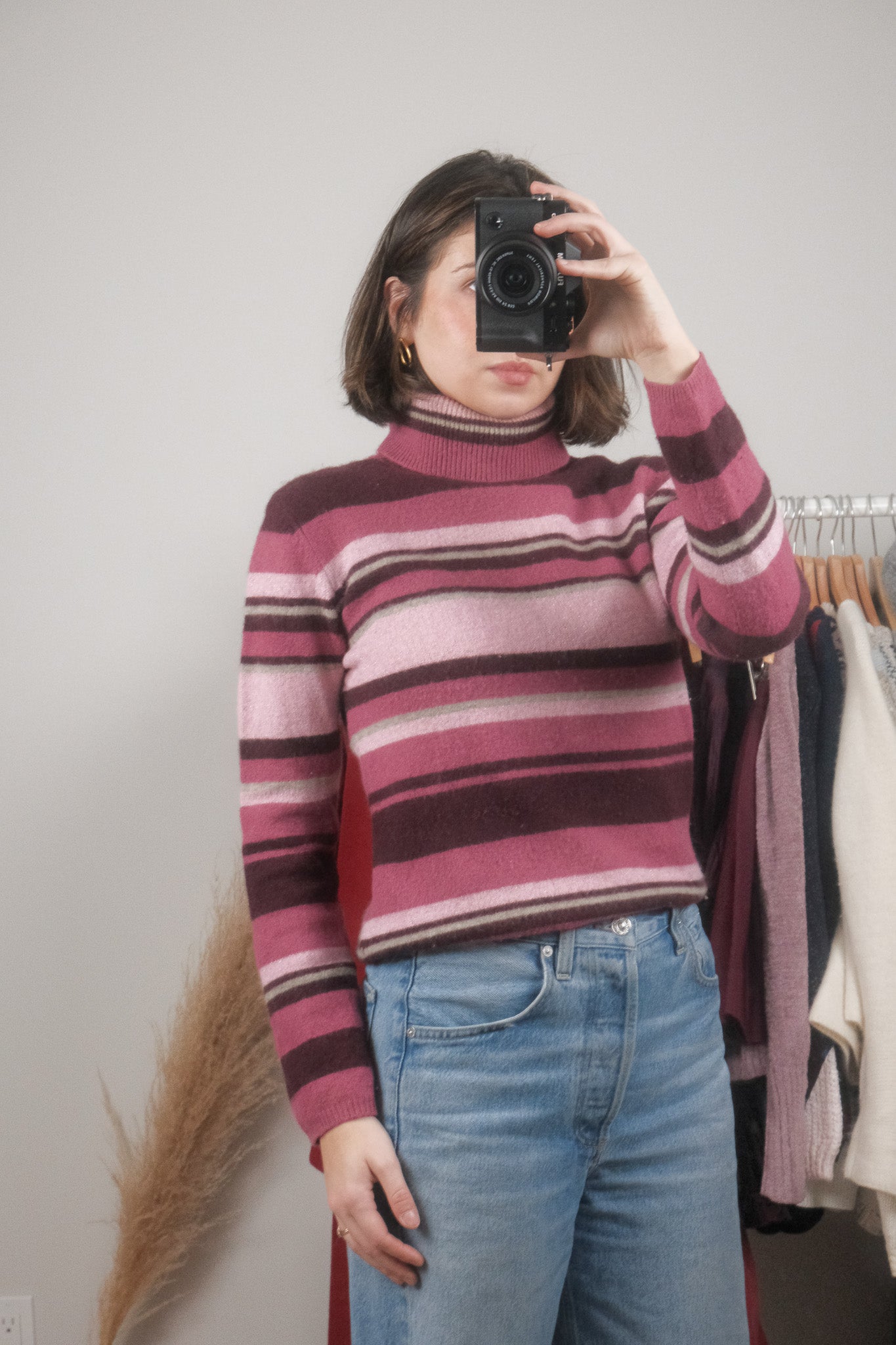Vintage x Striped Angora/Wool Blend Shimmer Turtleneck (S/M)