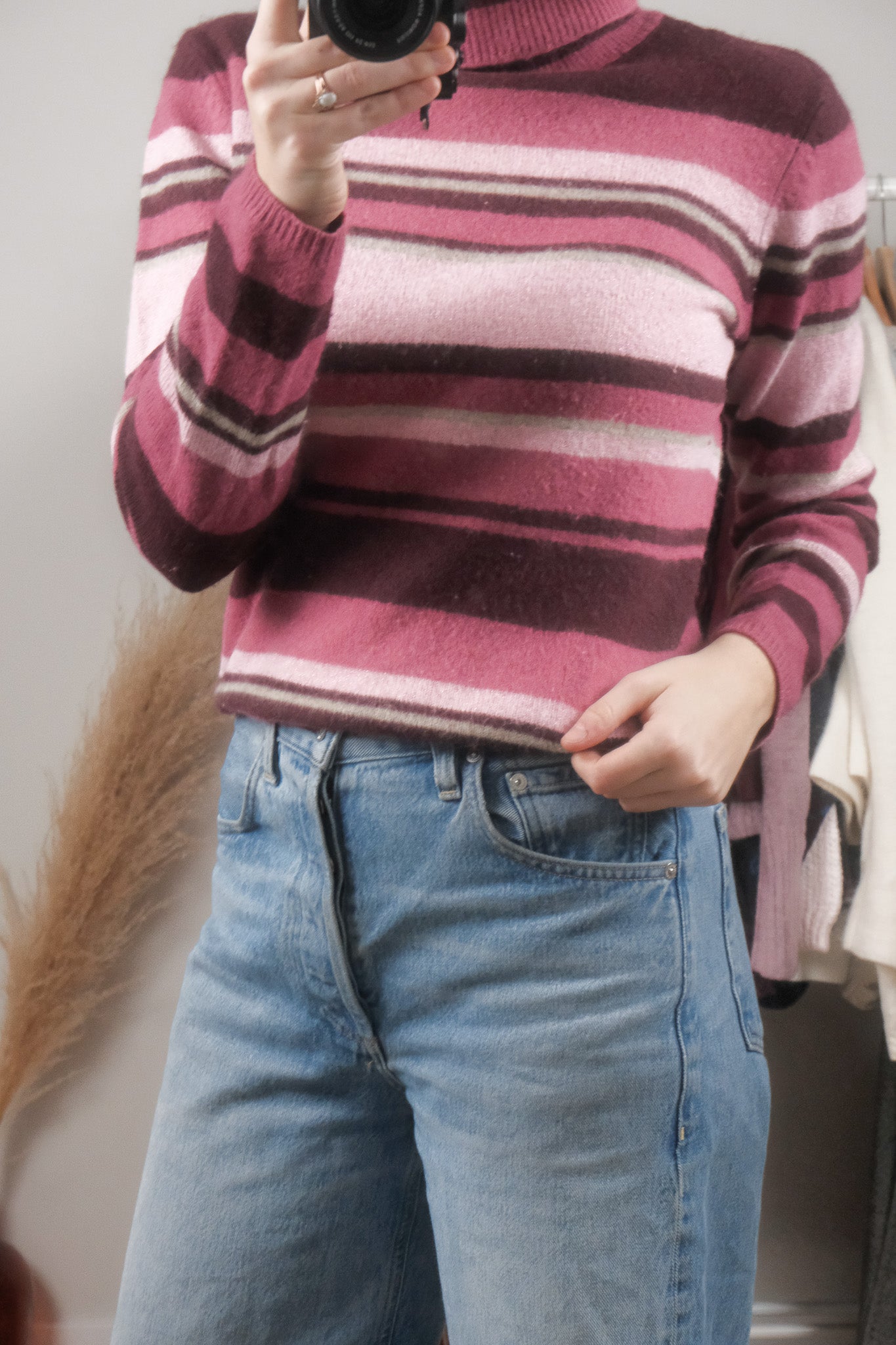 Vintage x Striped Angora/Wool Blend Shimmer Turtleneck (S/M)