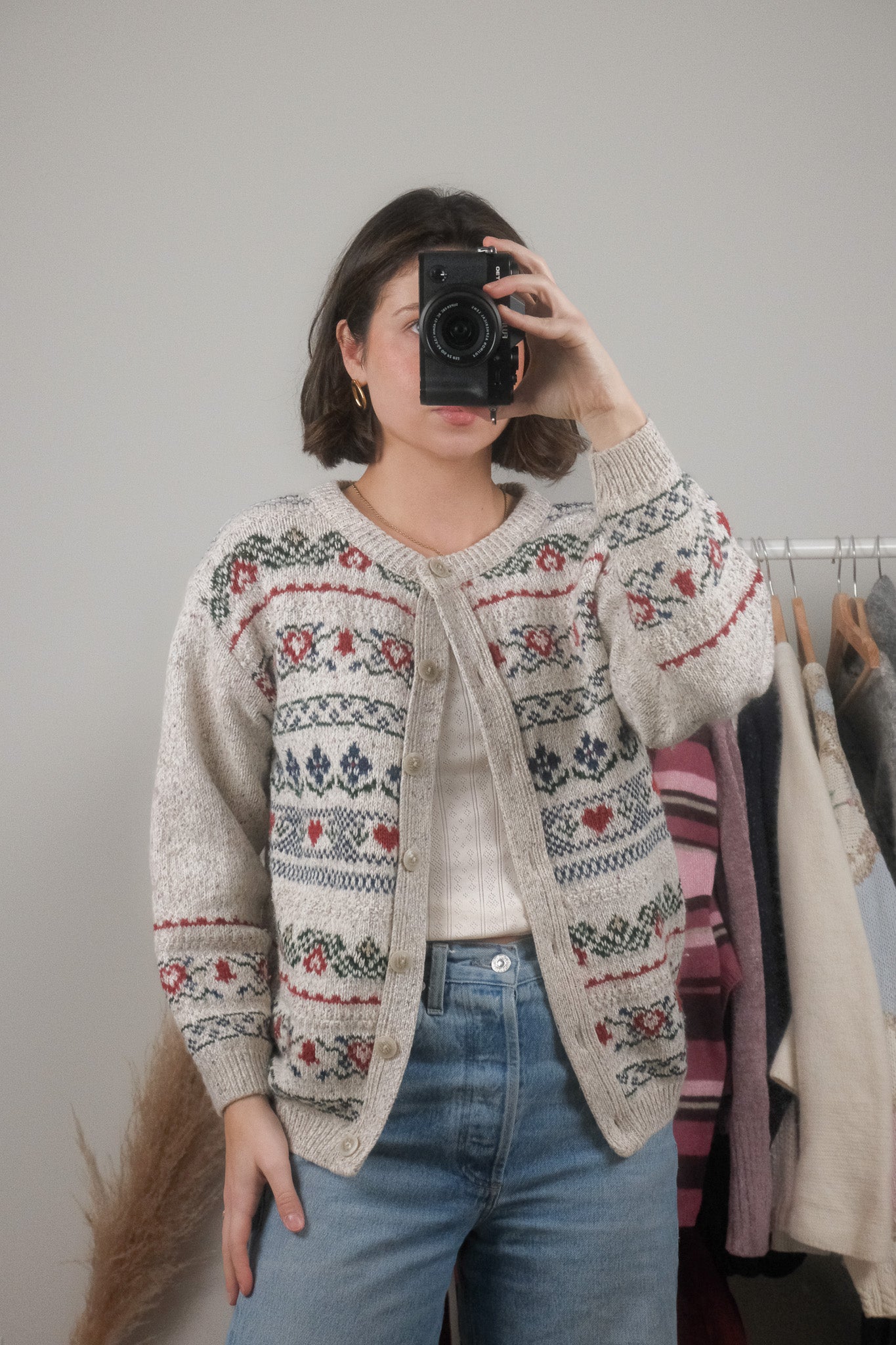 Made in Canada x Vintage x Wool Blend Patterned Cardigan (S/M)