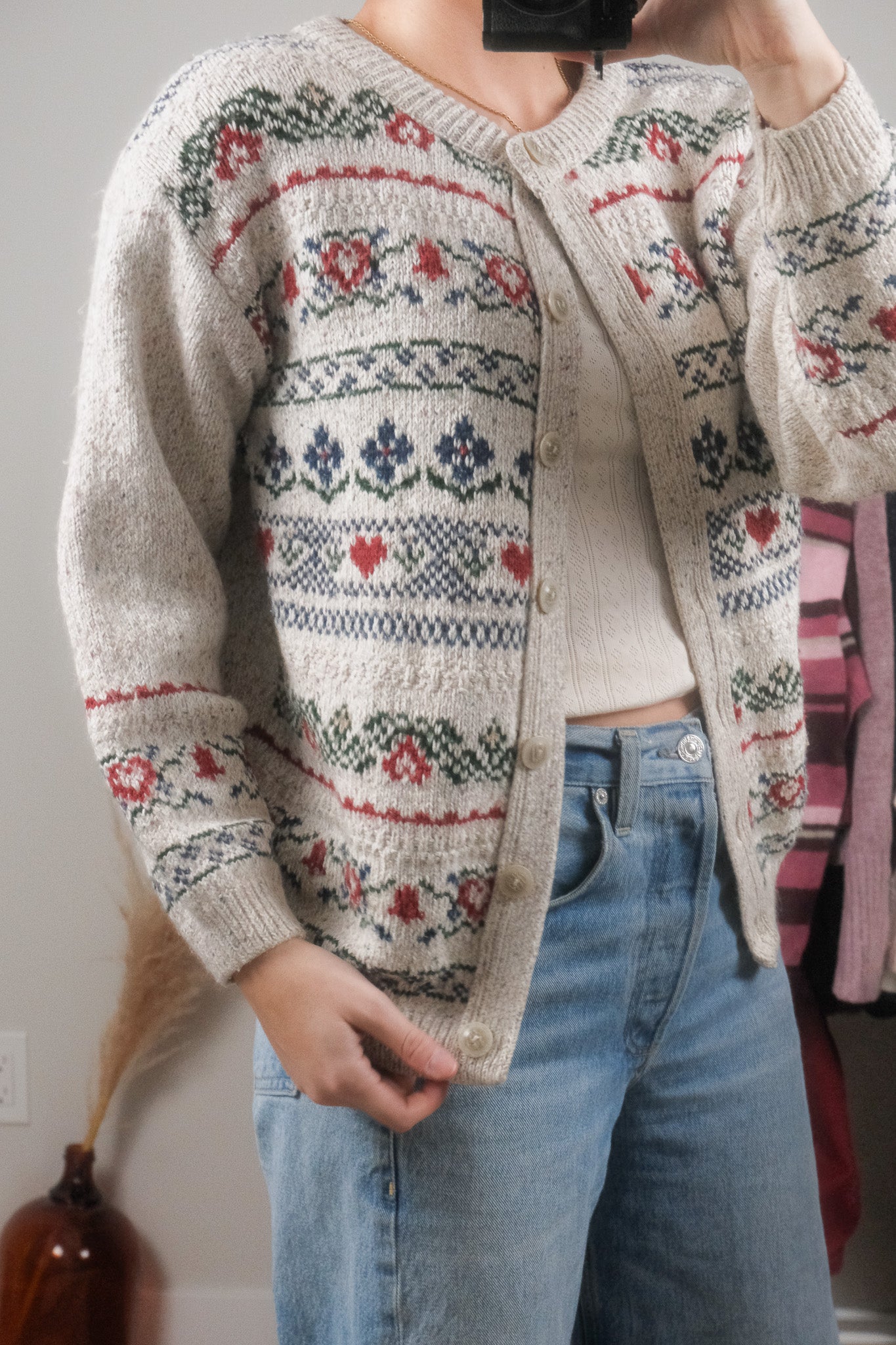 Made in Canada x Vintage x Wool Blend Patterned Cardigan (S/M)