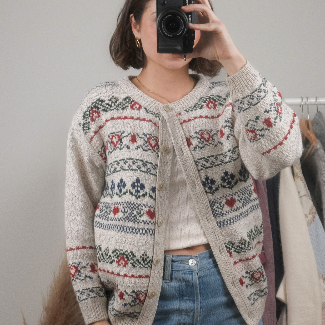 Made in Canada x Vintage x Wool Blend Patterned Cardigan (S/M)