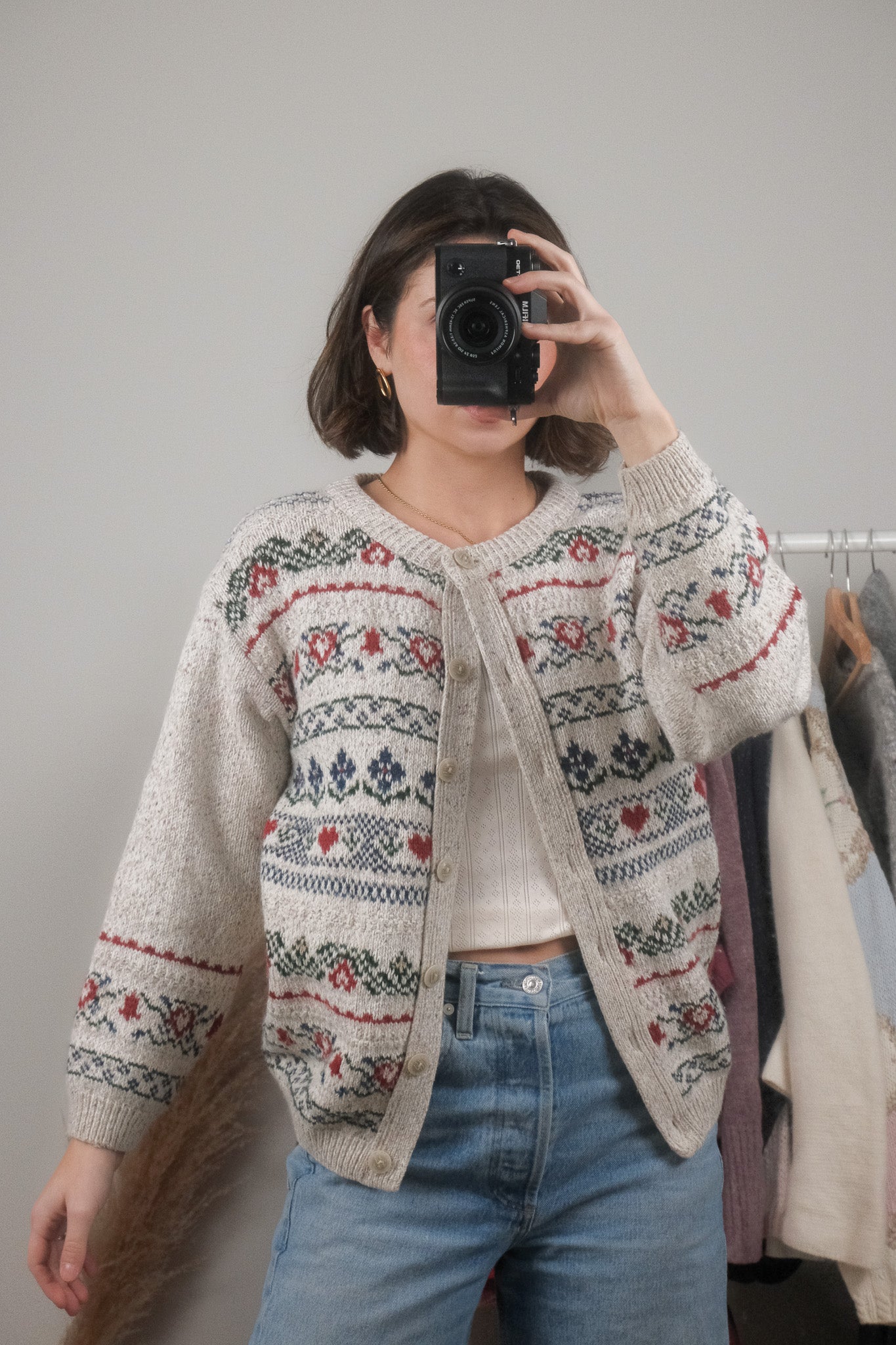 Made in Canada x Vintage x Wool Blend Patterned Cardigan (S/M)