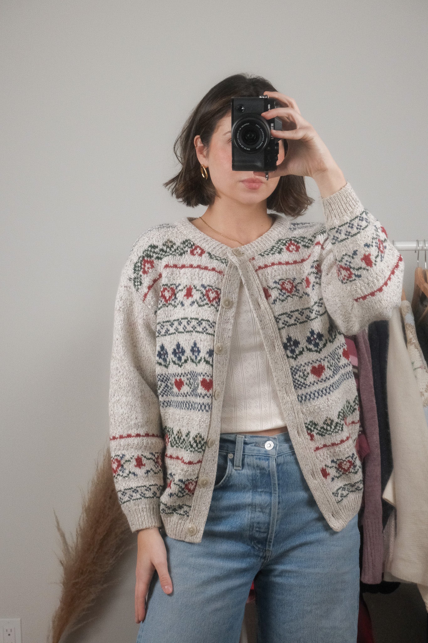 Made in Canada x Vintage x Wool Blend Patterned Cardigan (S/M)