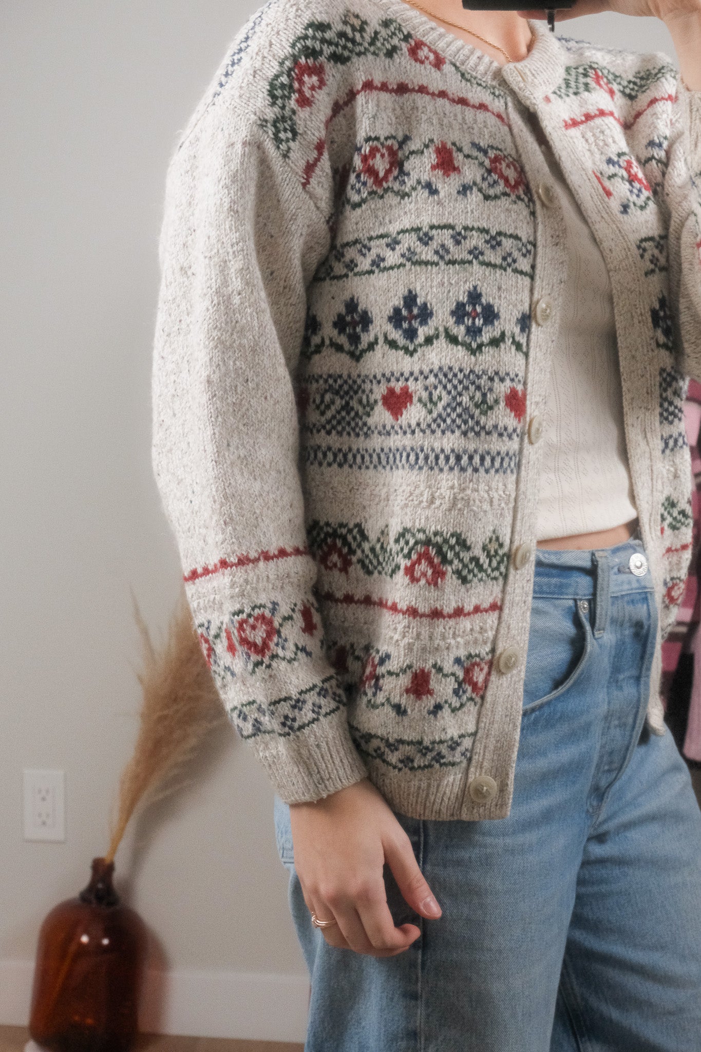 Made in Canada x Vintage x Wool Blend Patterned Cardigan (S/M)