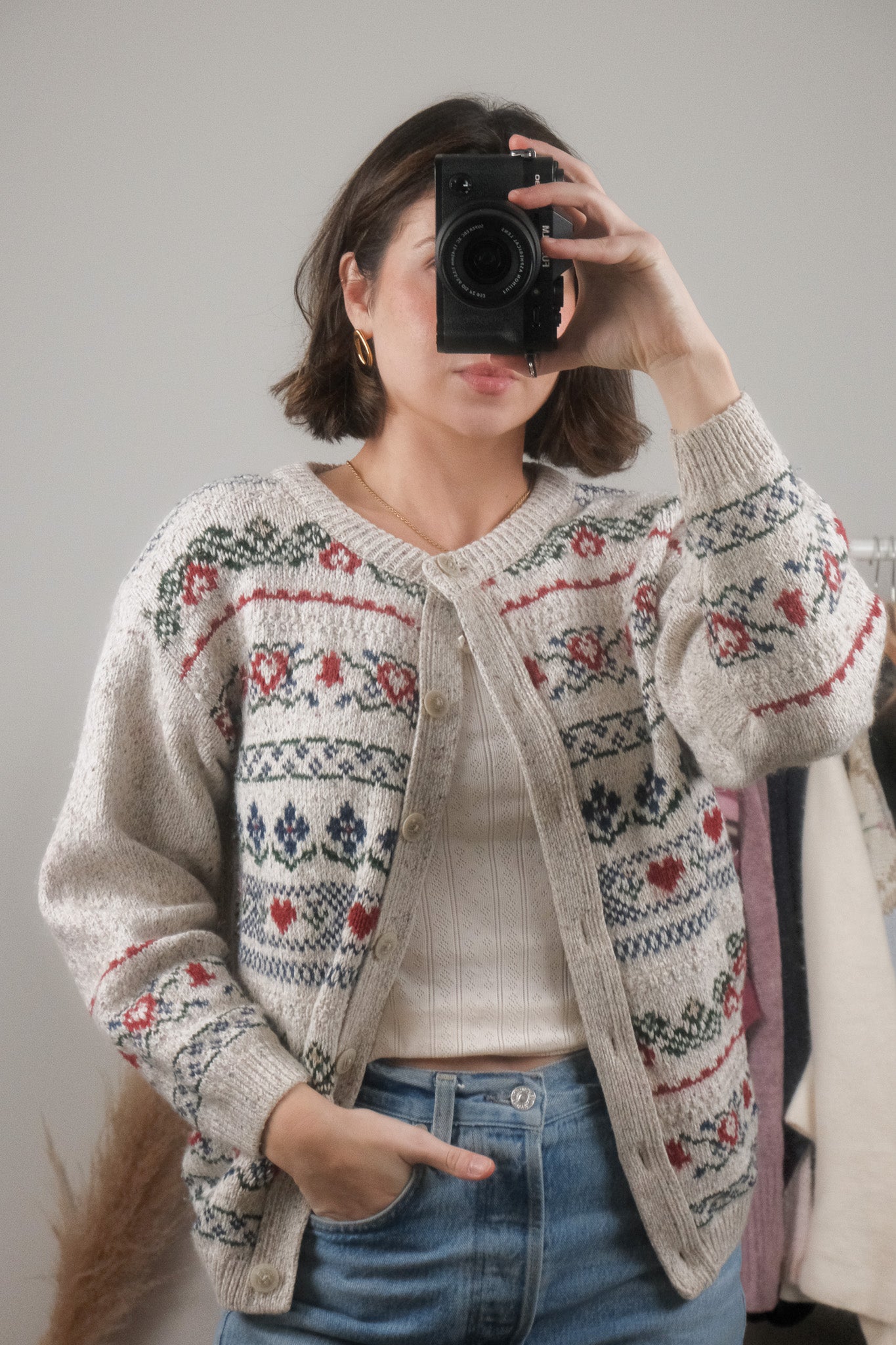 Made in Canada x Vintage x Wool Blend Patterned Cardigan (S/M)