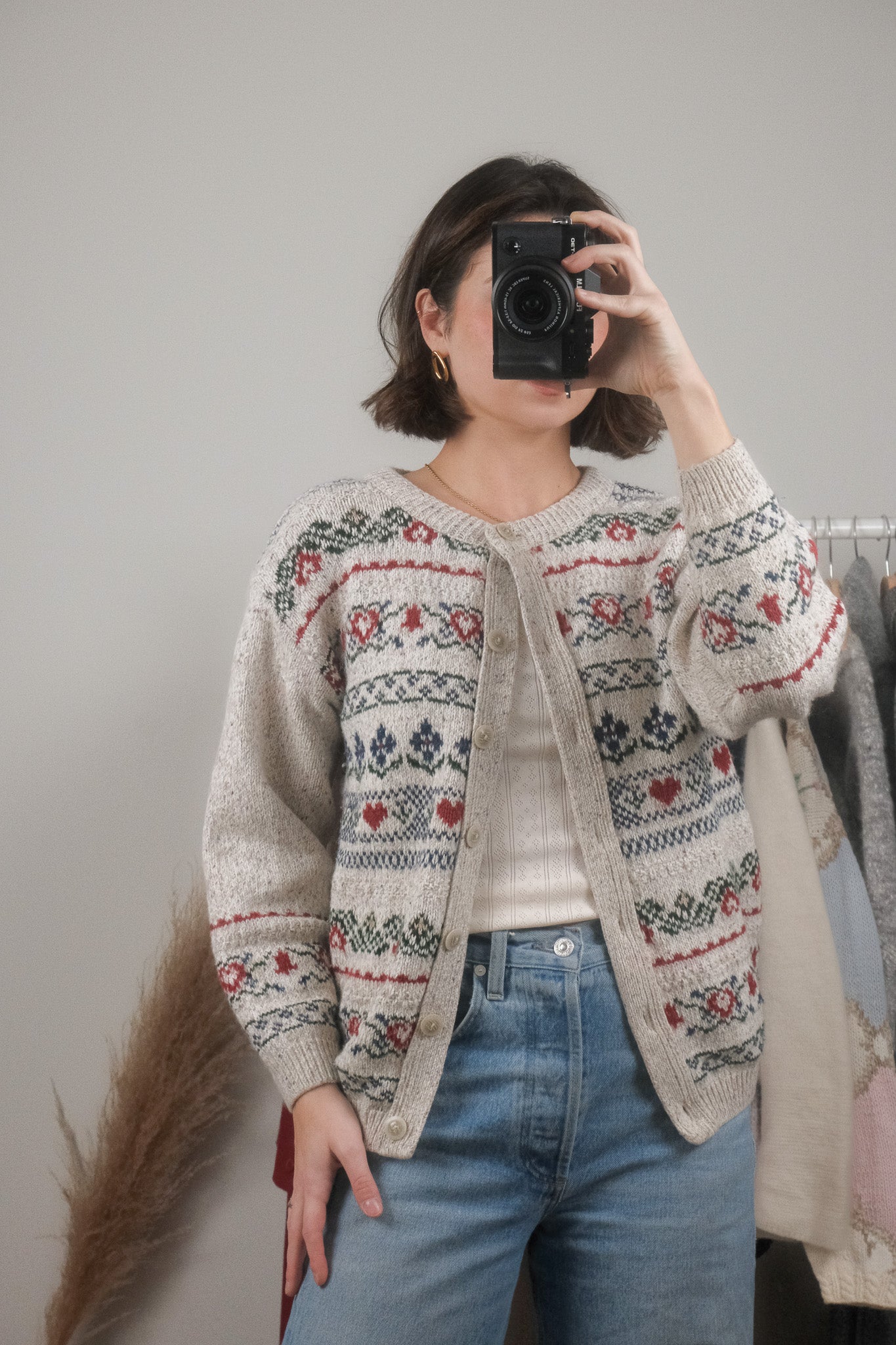 Made in Canada x Vintage x Wool Blend Patterned Cardigan (S/M)