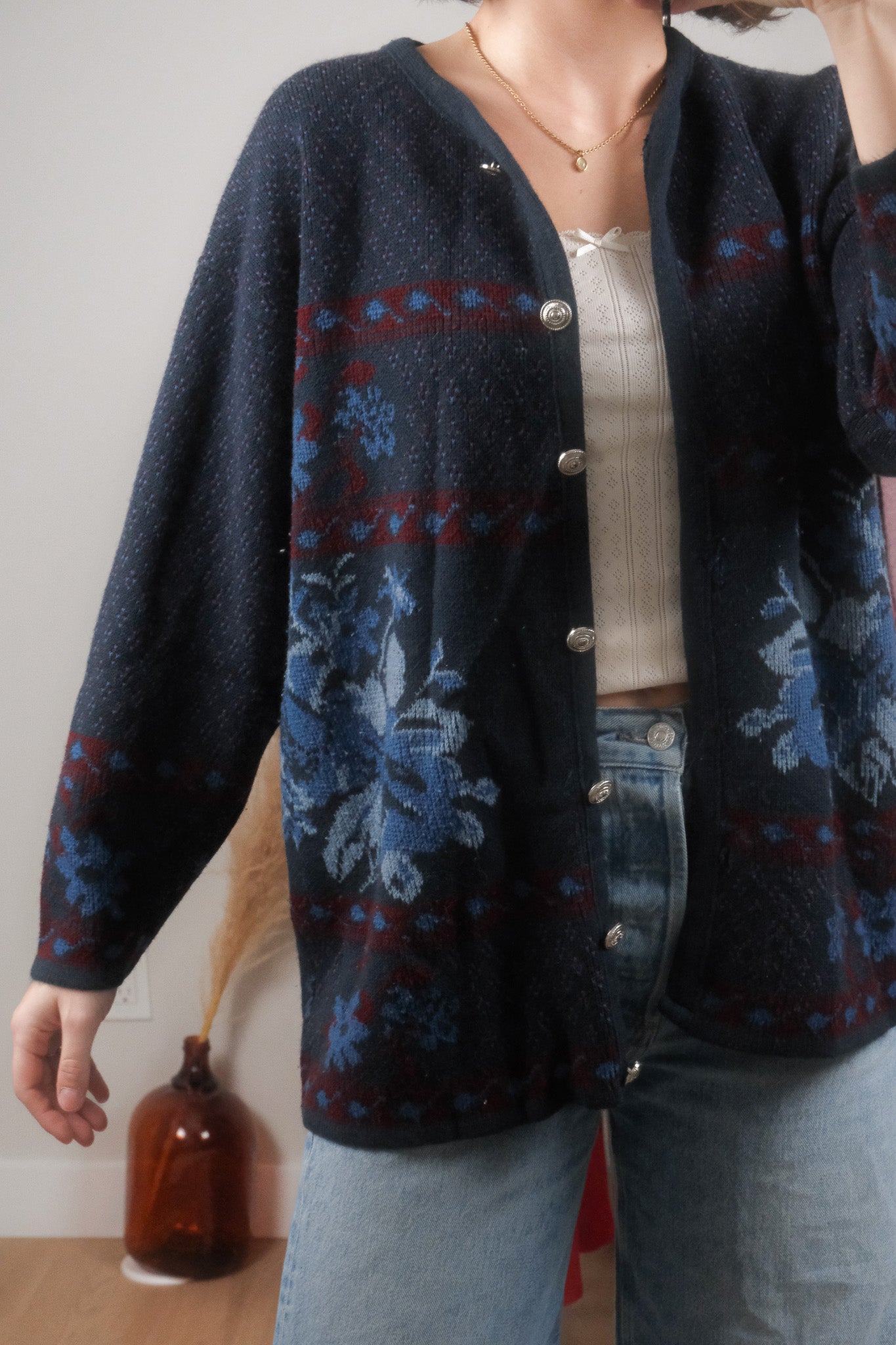 Made in Canada x Vintage x Patterned Cardigan (S/M)