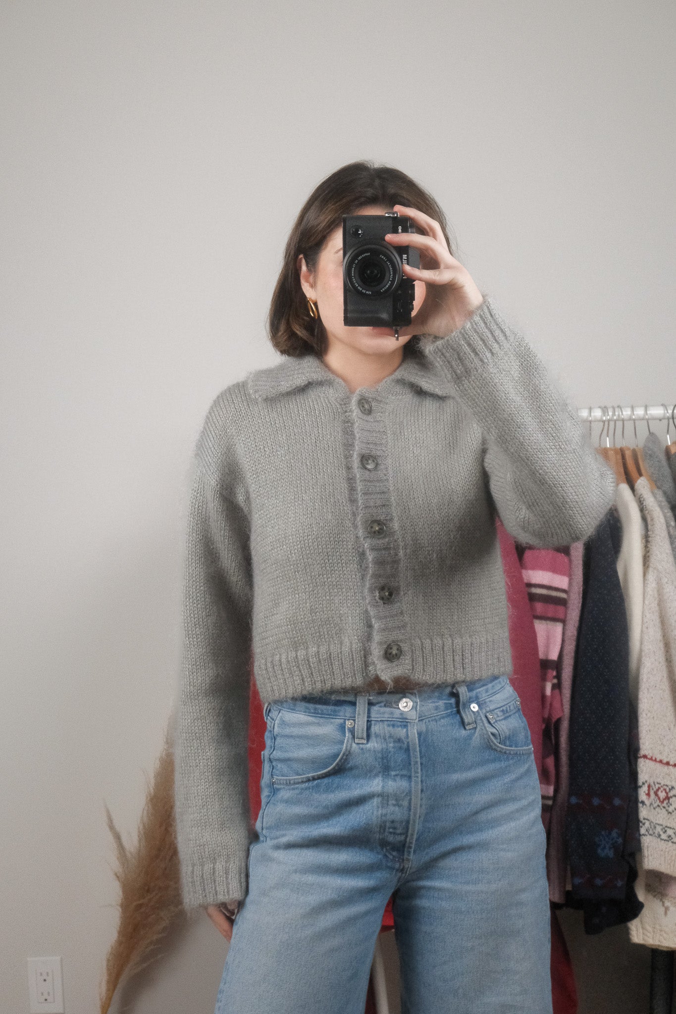 Vintage x Mohair Blend Cropped Collared Cardigan (S)
