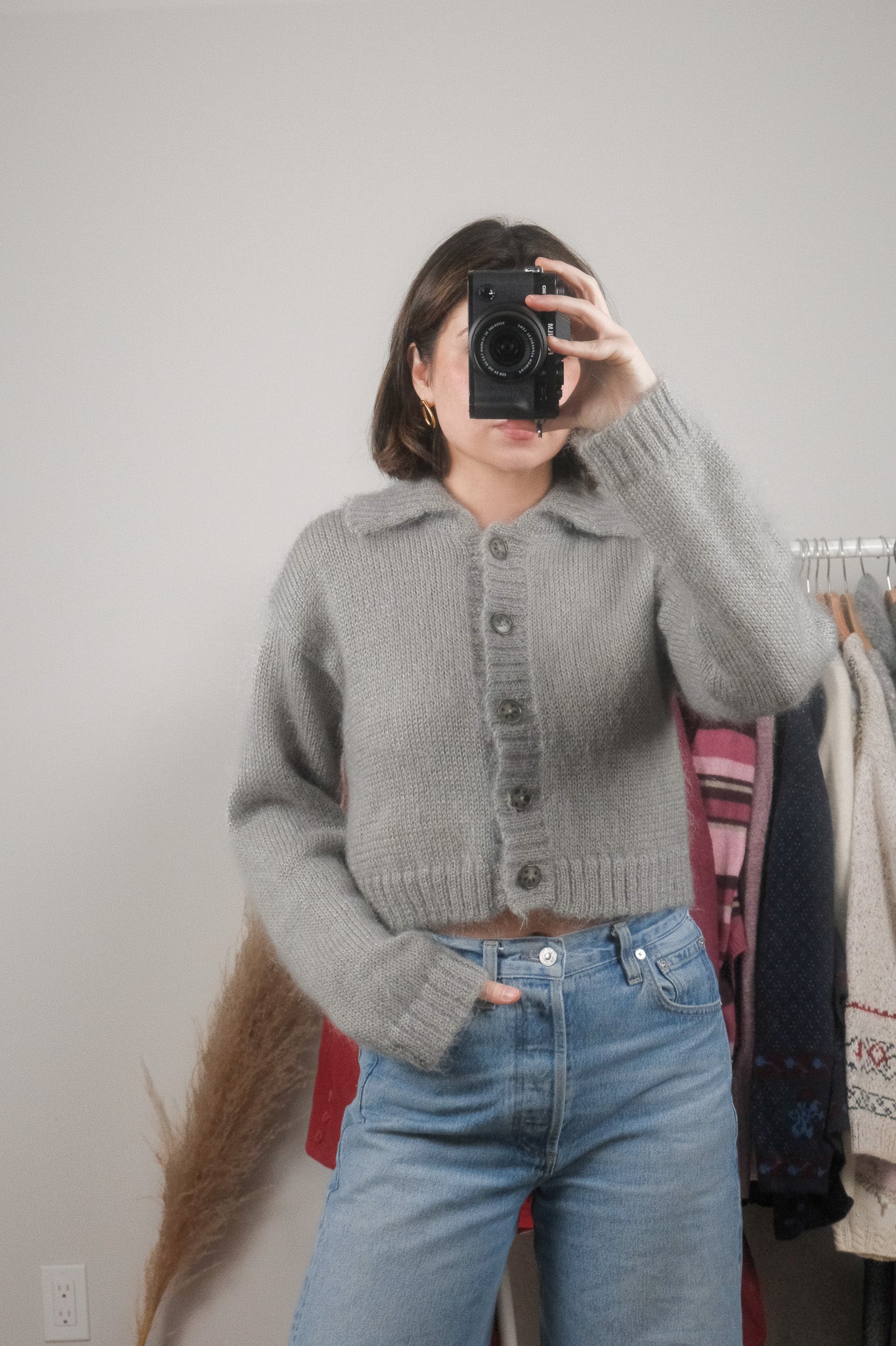 Vintage x Mohair Blend Cropped Collared Cardigan (S)