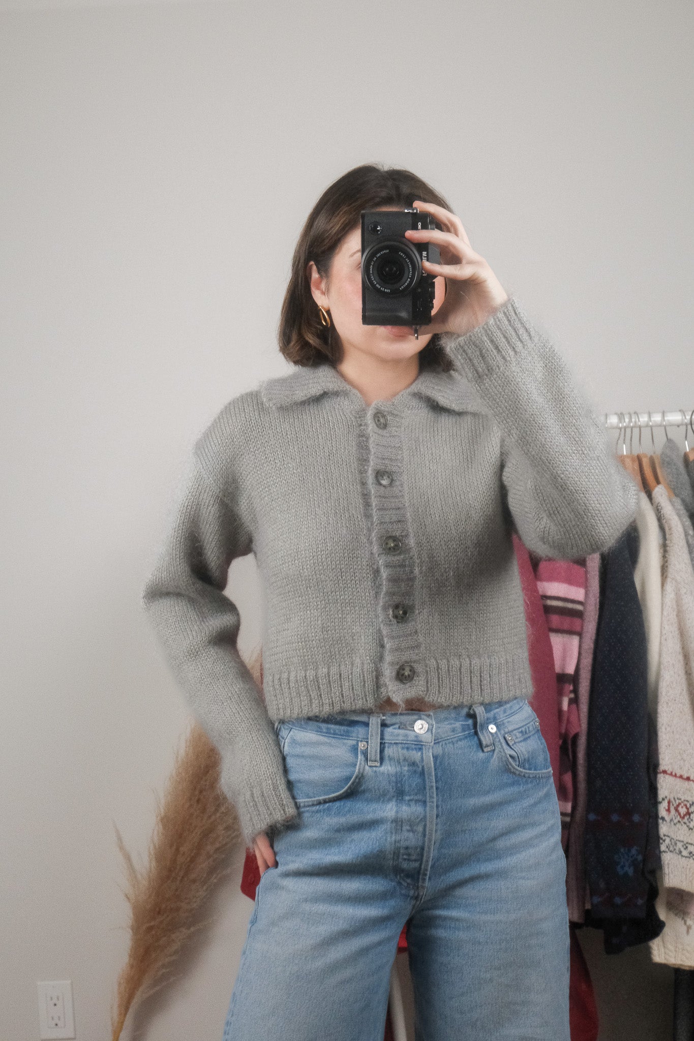 Vintage x Mohair Blend Cropped Collared Cardigan (S)