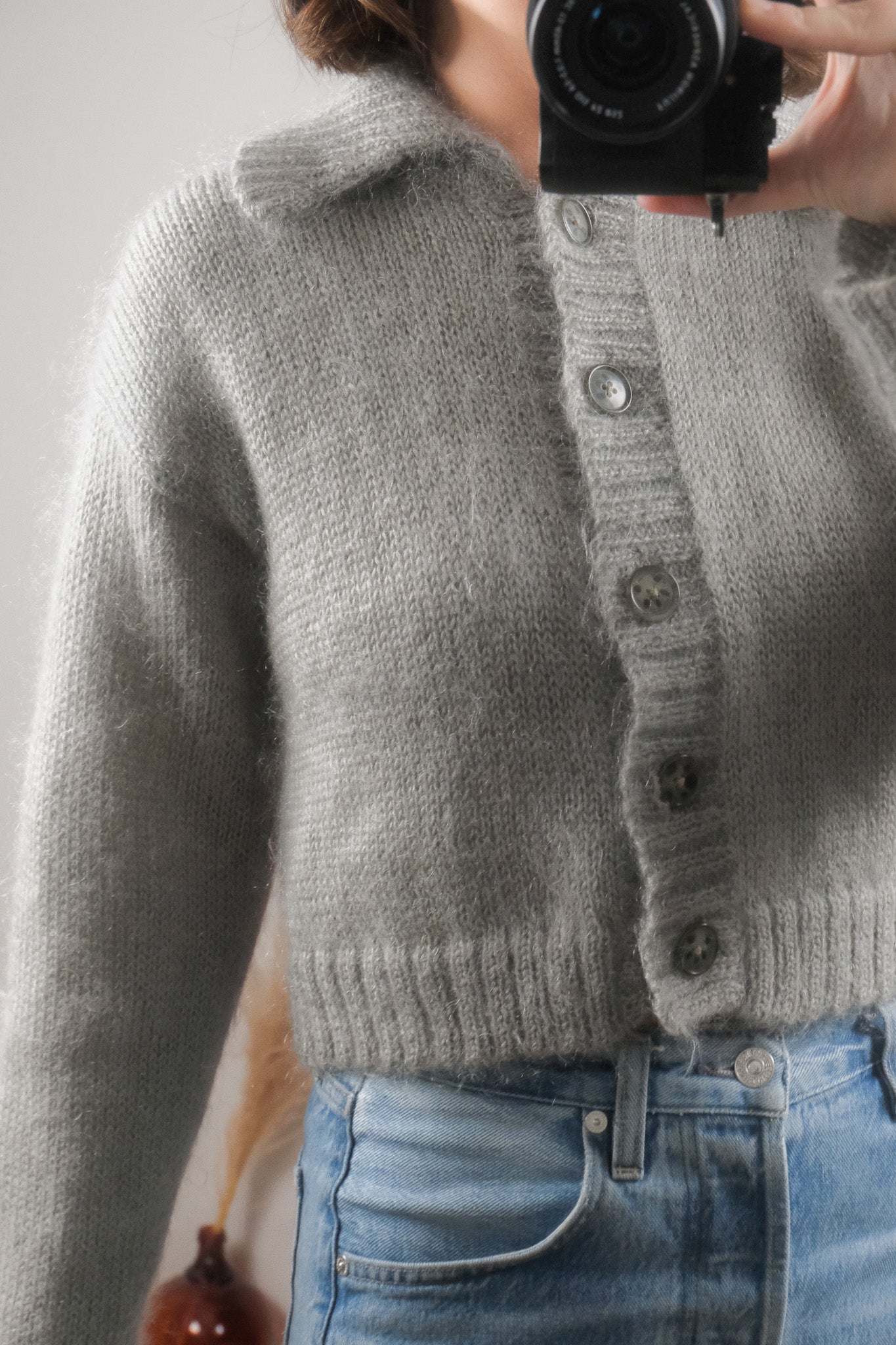 Vintage x Mohair Blend Cropped Collared Cardigan (S)