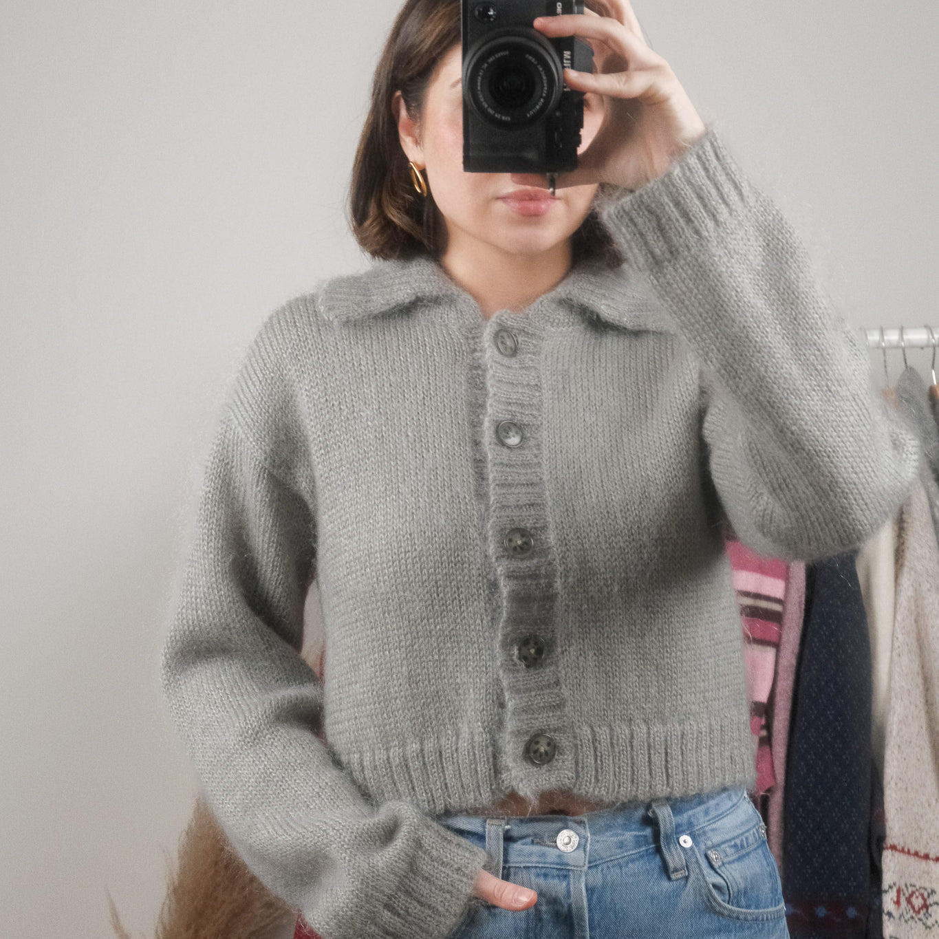 Vintage x Mohair Blend Cropped Collared Cardigan (S)