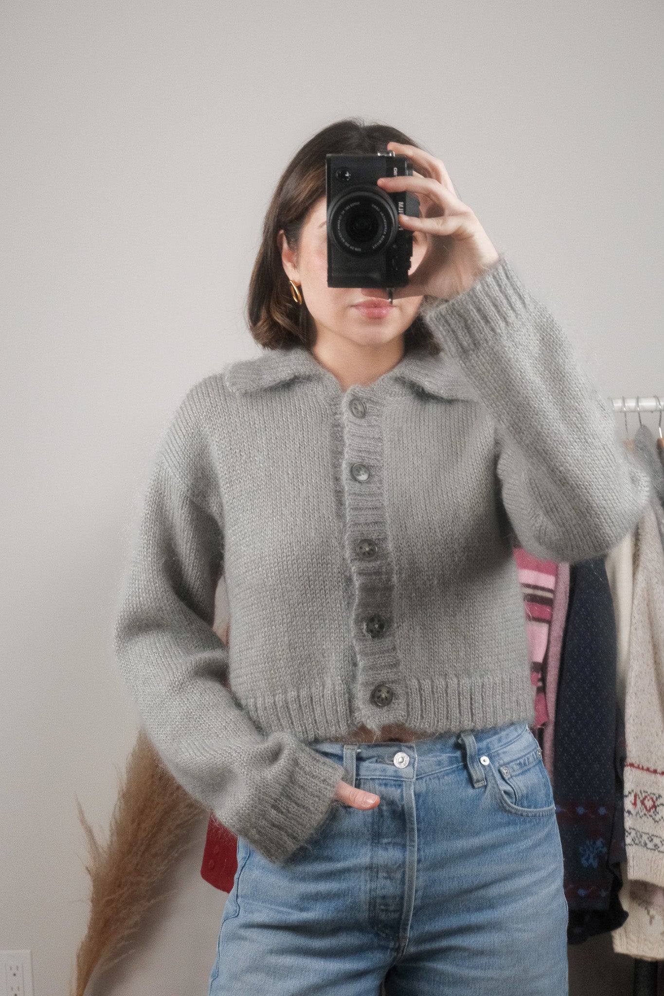 Vintage x Mohair Blend Cropped Collared Cardigan (S)