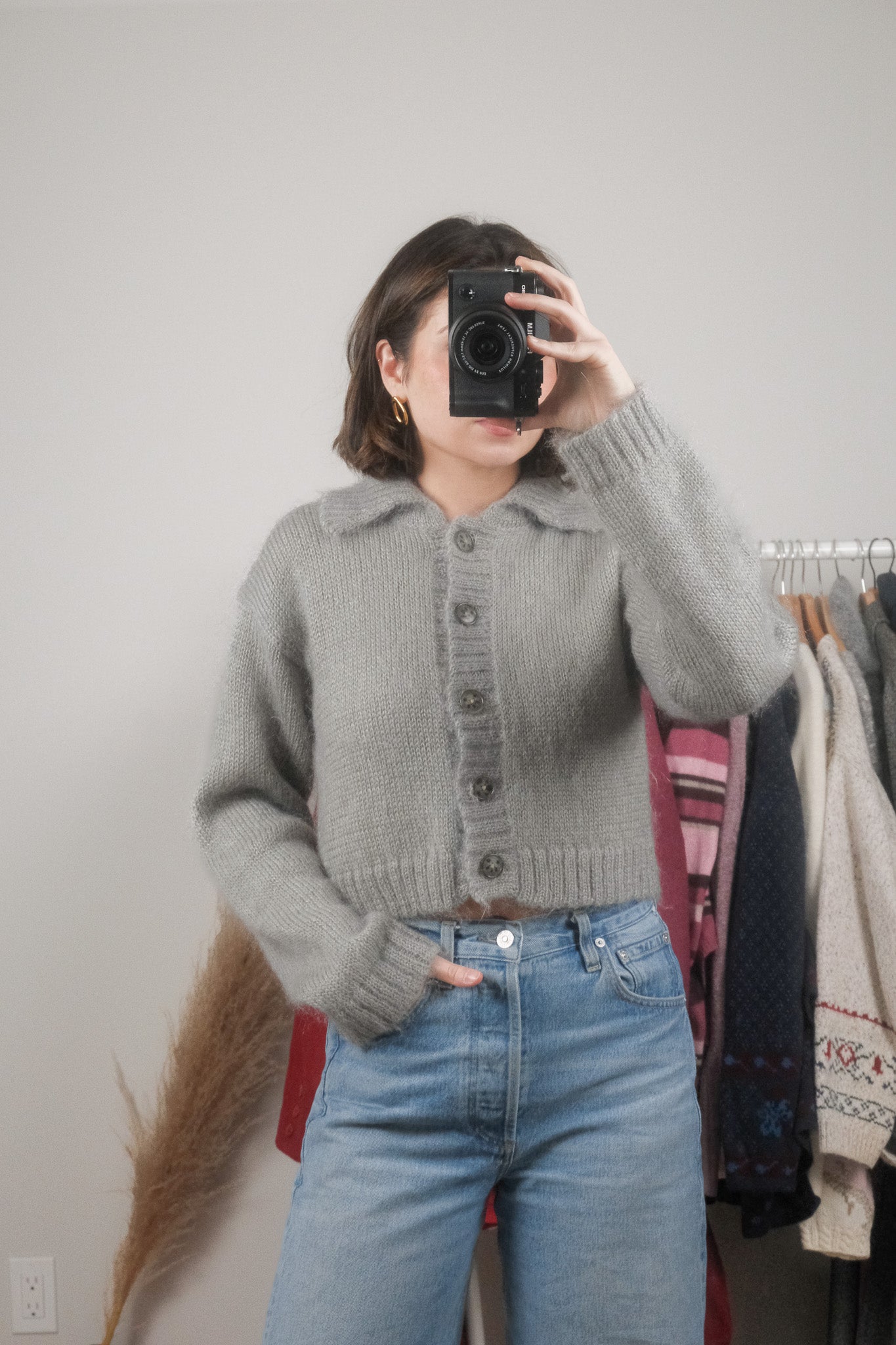 Vintage x Mohair Blend Cropped Collared Cardigan (S)