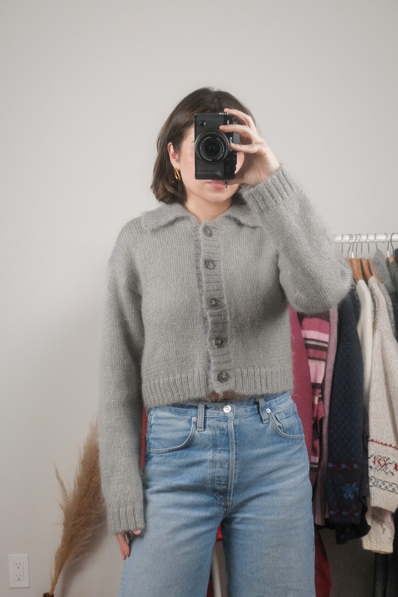 Vintage x Mohair Blend Cropped Collared Cardigan (S)