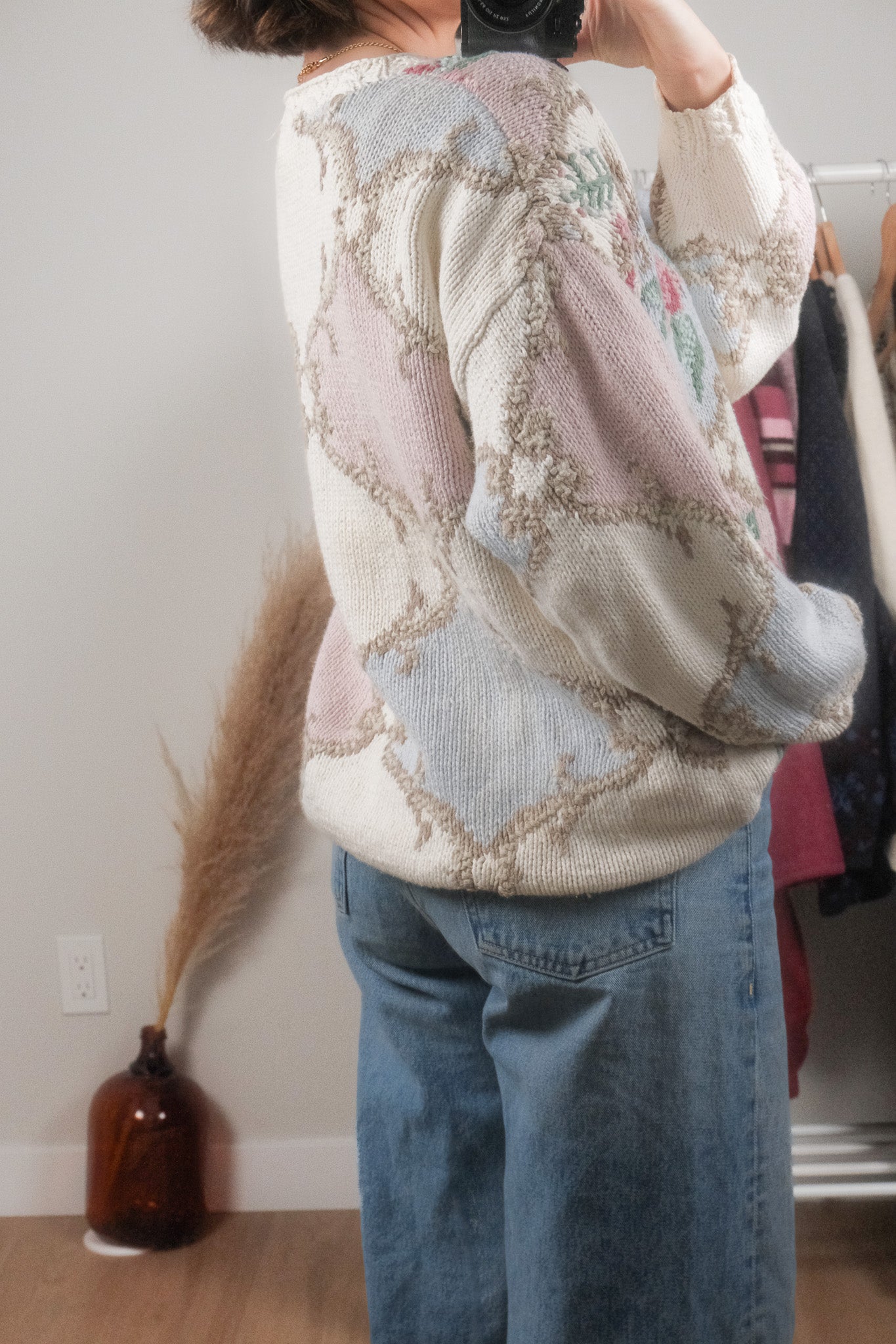 Vintage x Flower Embroidered Patterned Chunky Cardigan (L/XL)