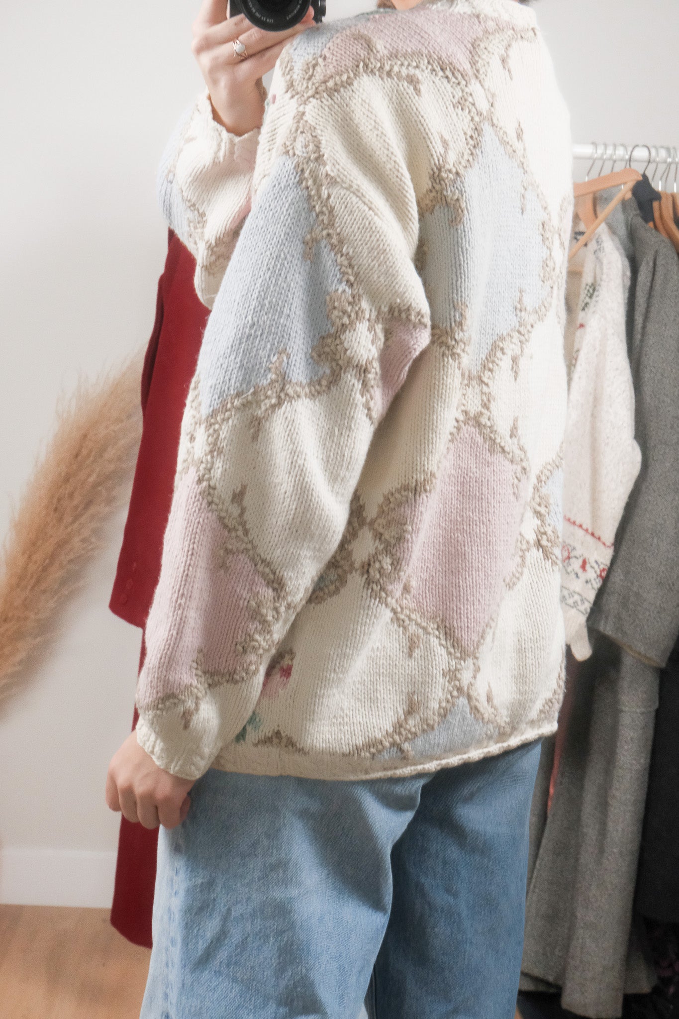 Vintage x Flower Embroidered Patterned Chunky Cardigan (L/XL)