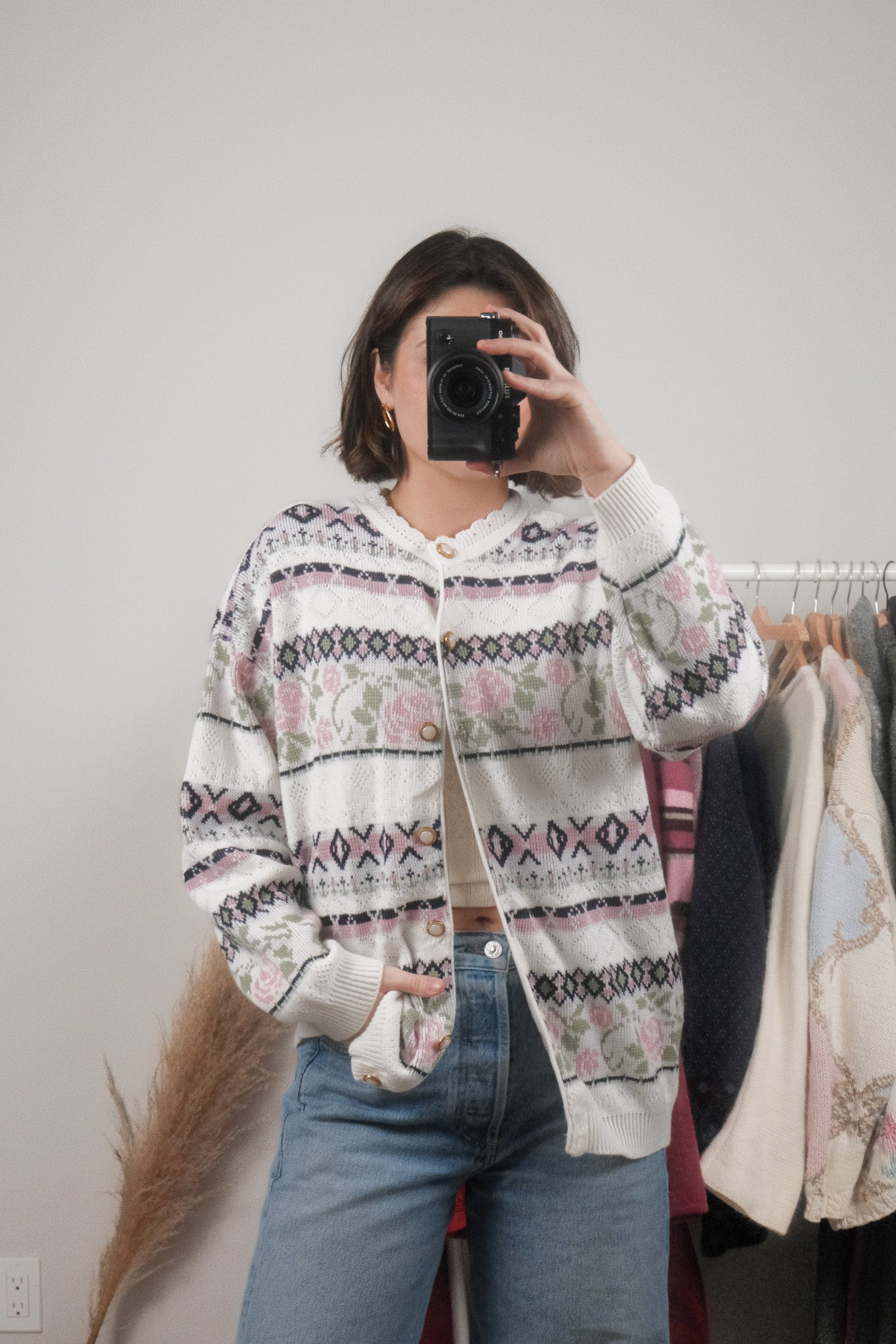 Made in Canada x Vintage x Flower Patterned Knit (L)