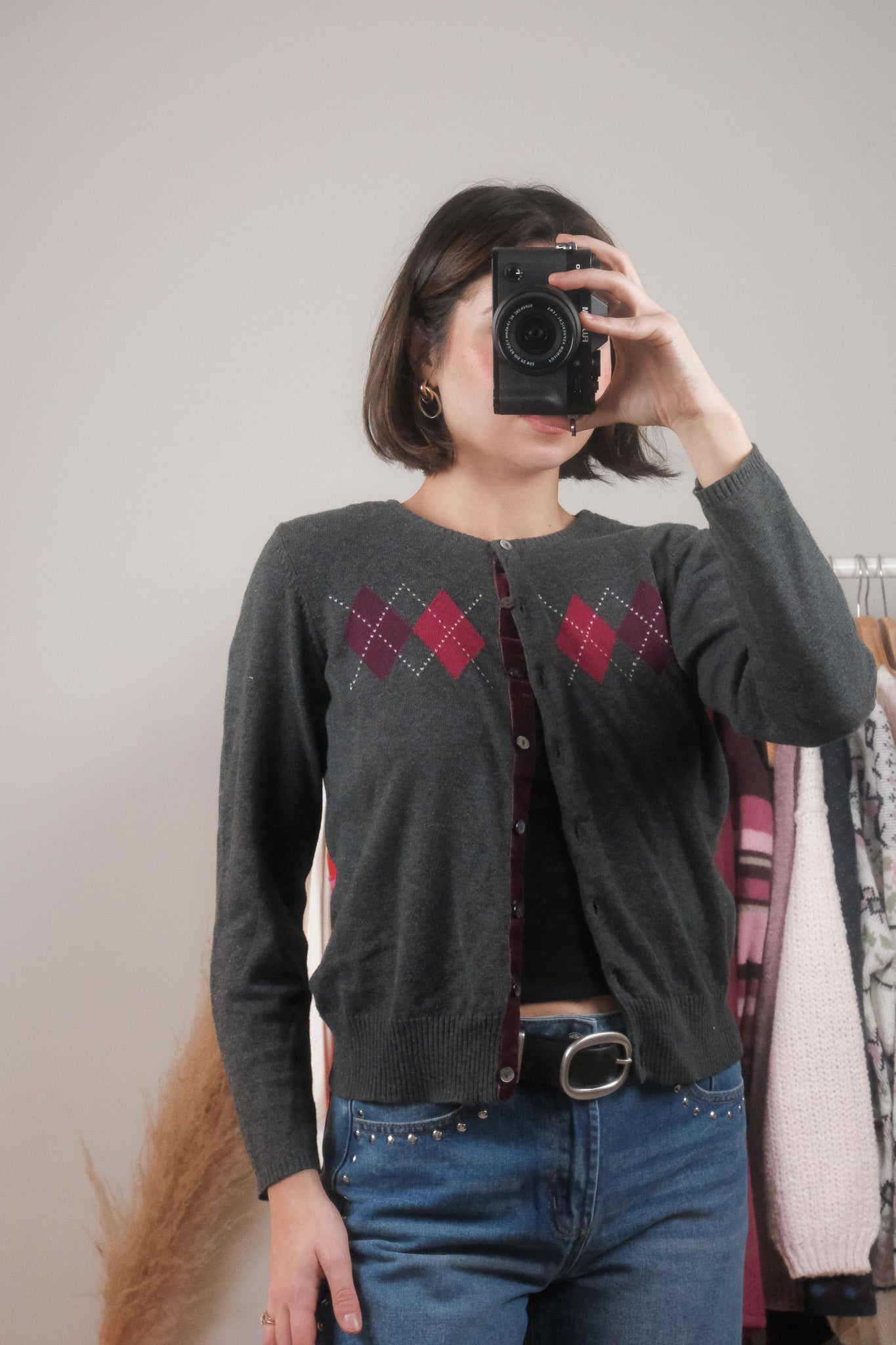 Vintage x Cotton Argyle Cardigan (S/M)