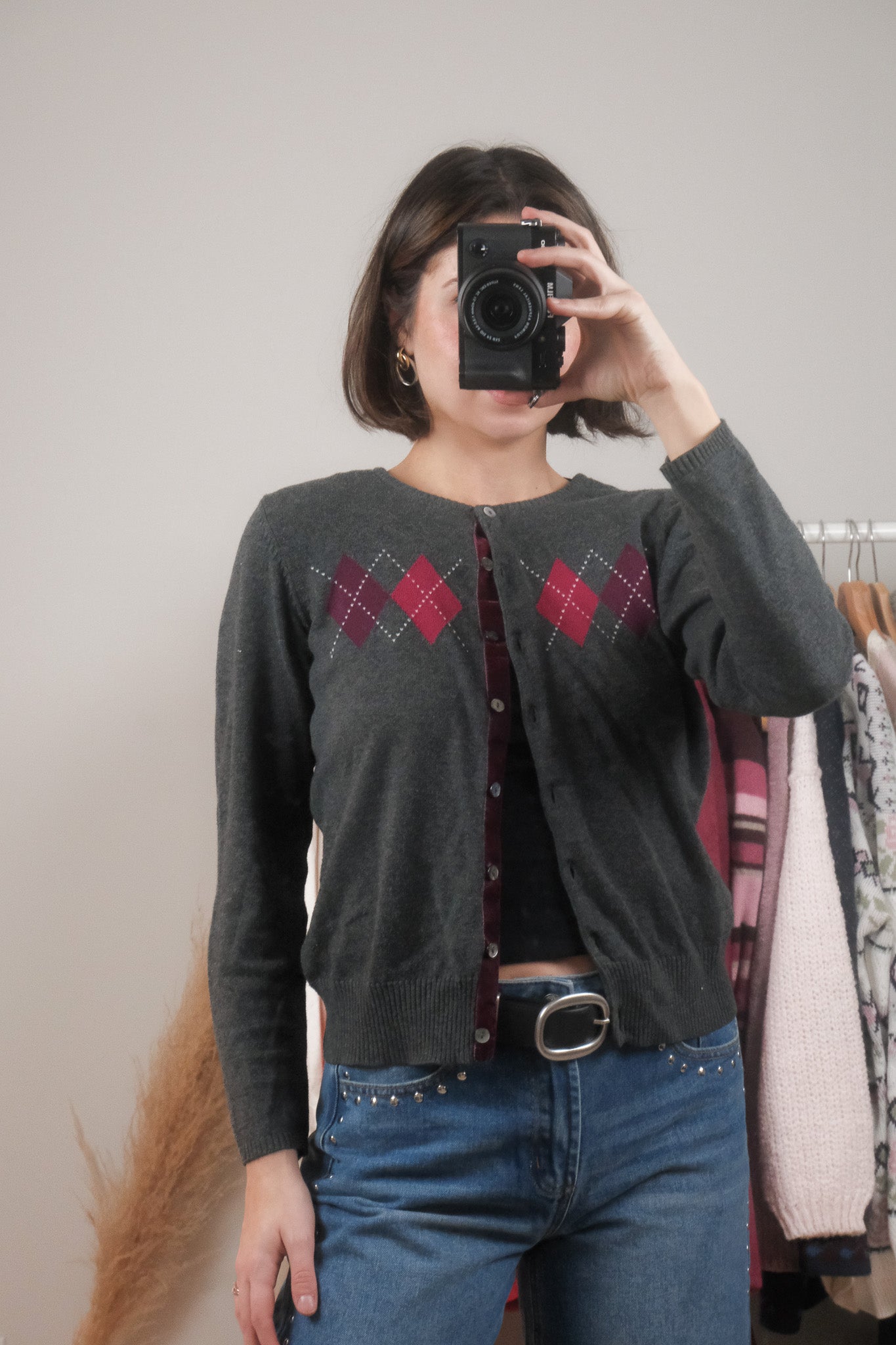 Vintage x Cotton Argyle Cardigan (S/M)