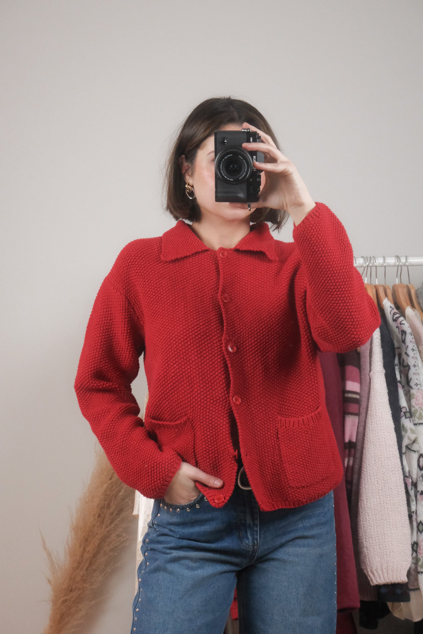 Vintage x Cotton Collared Textured Cardigan (M)