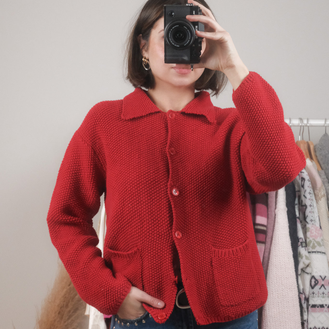 Vintage x Cotton Collared Textured Cardigan (M)