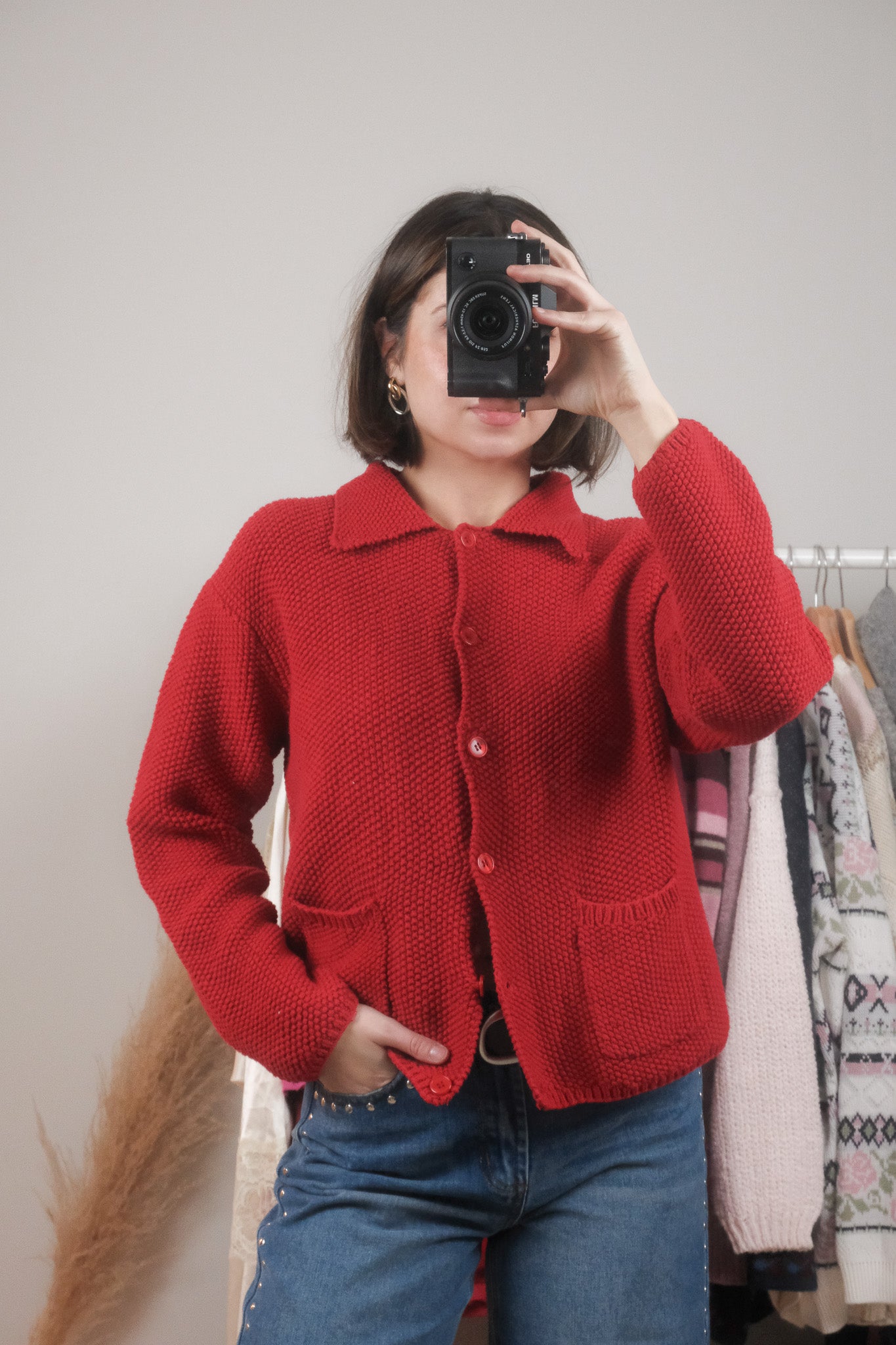 Vintage x Cotton Collared Textured Cardigan (M)