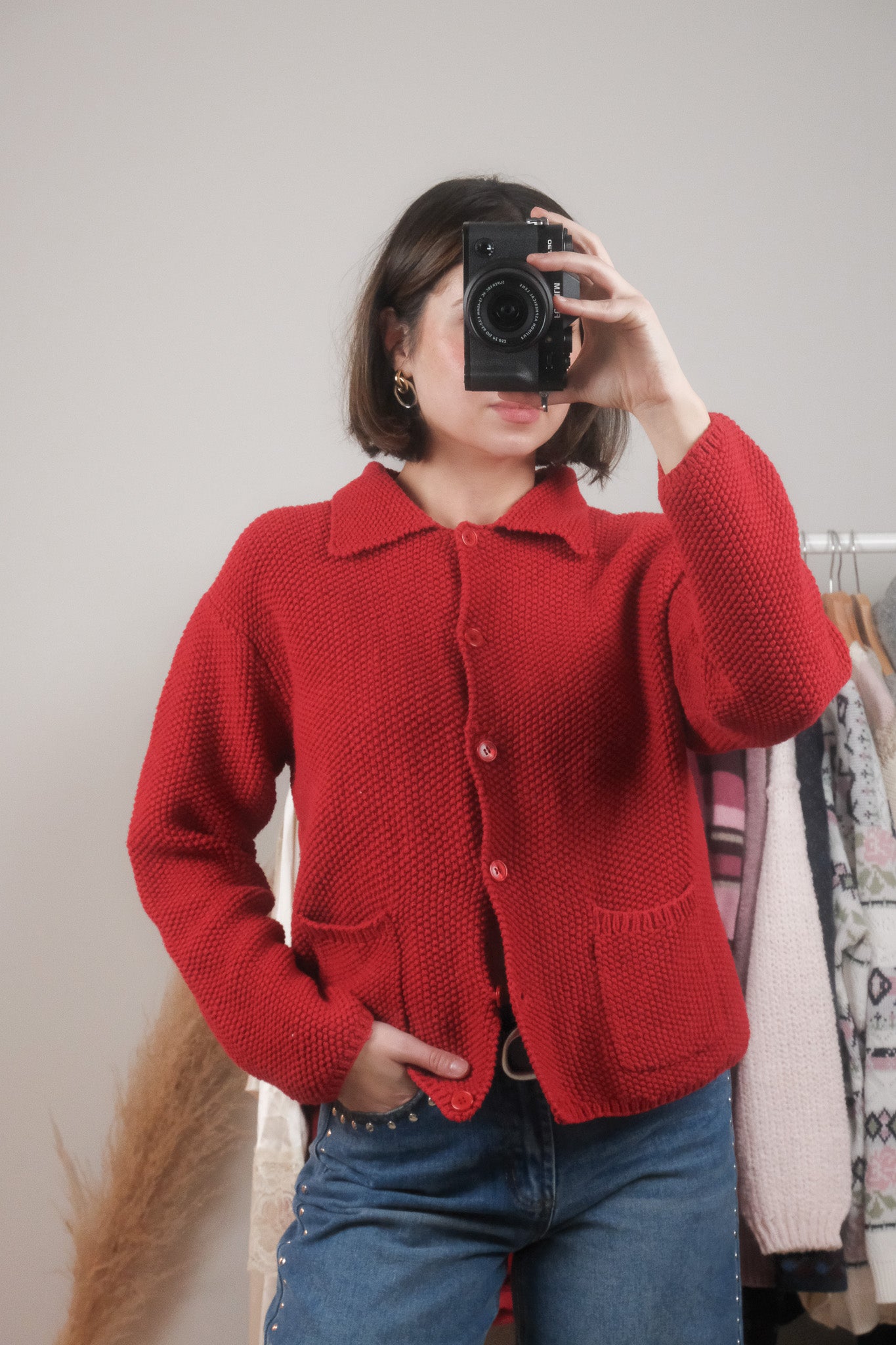 Vintage x Cotton Collared Textured Cardigan (M)
